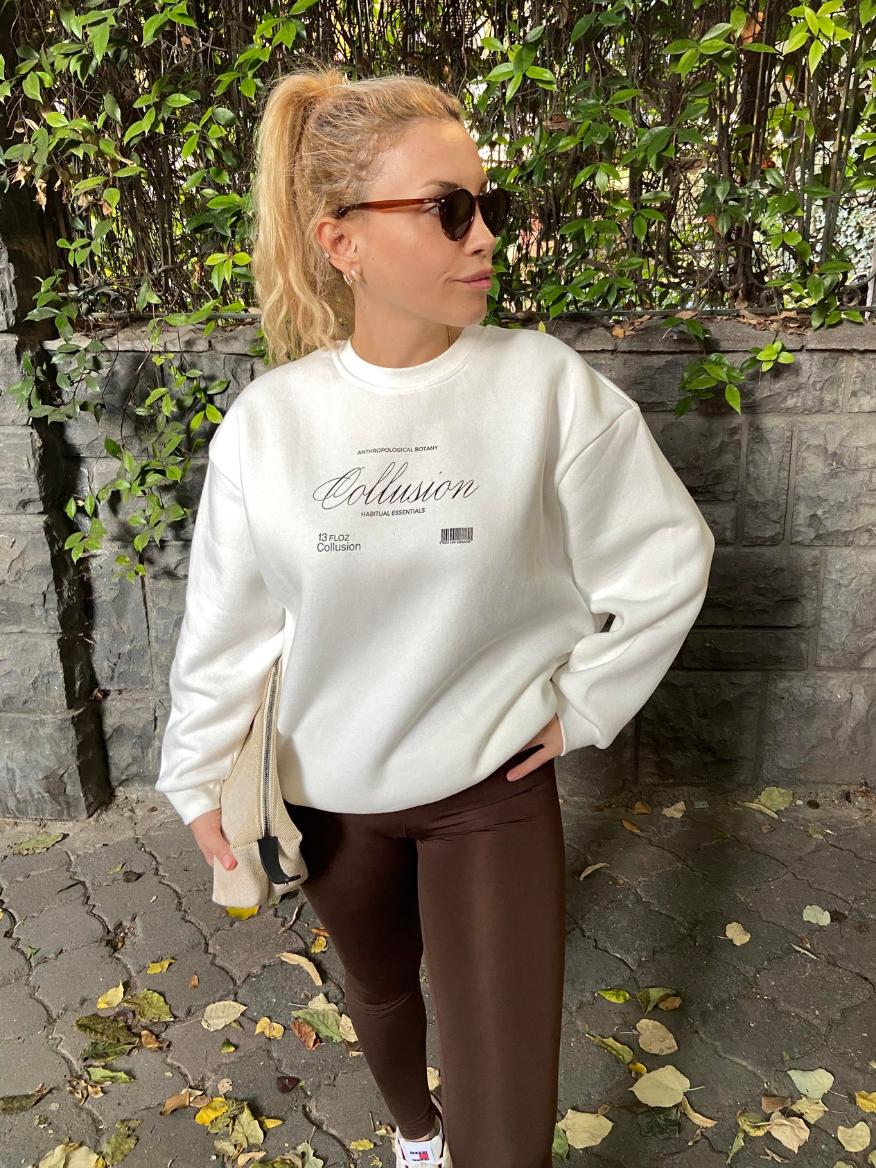 Ekru Renk Collusion Baskılı Sweatshirt