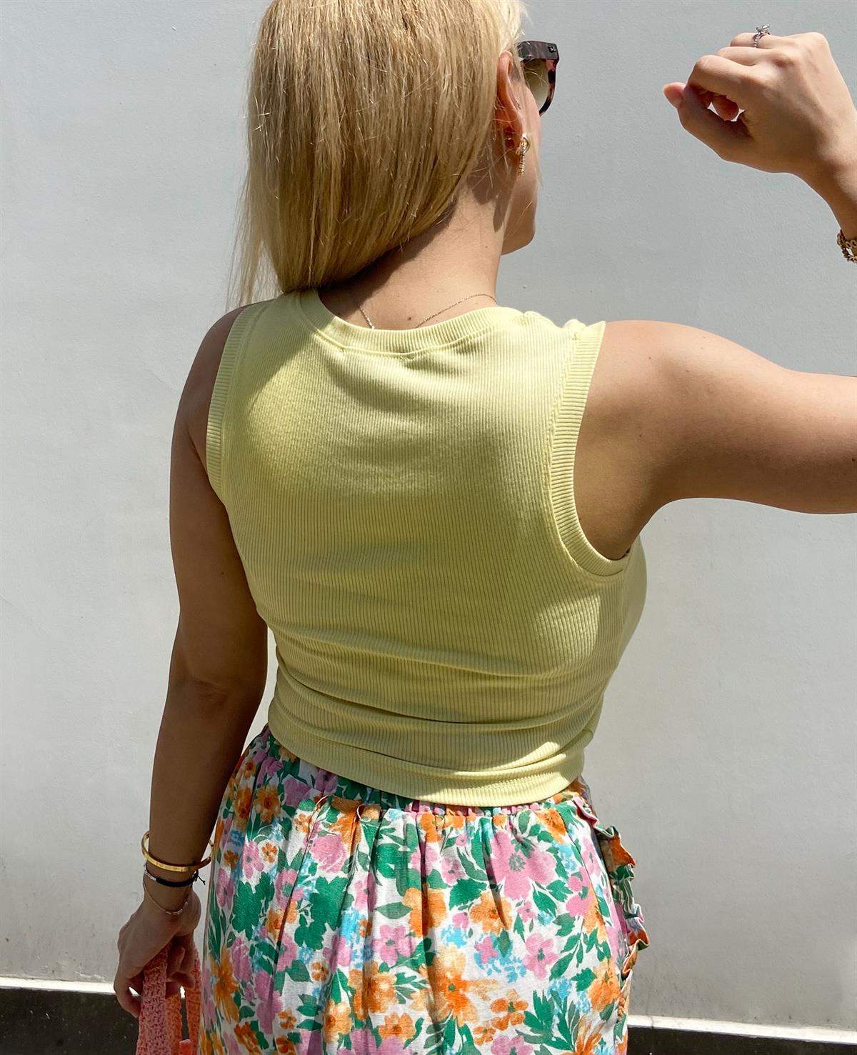 Sarı Renk Fitilli Crop Atlet