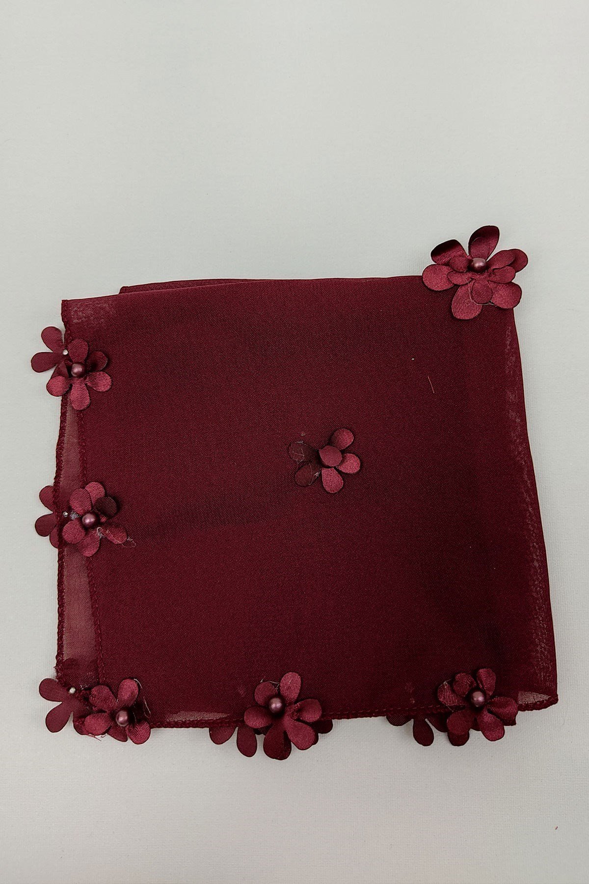 Bordo Çiçek Desenli Lüx Halay Mendili 1 Adet