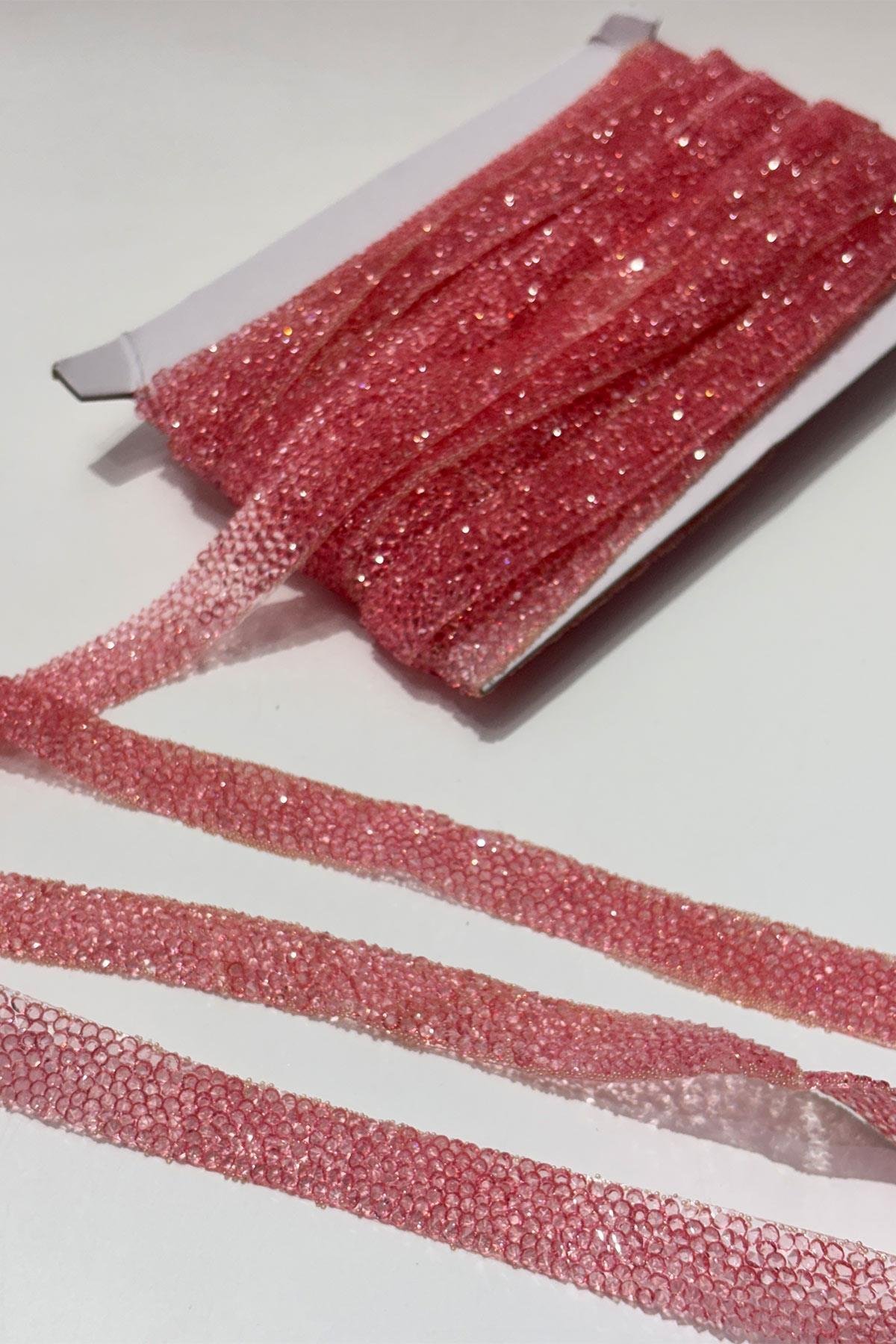 Pembe Ütüyle Yapışan Şerit Taş Boncuk1,5 Cm