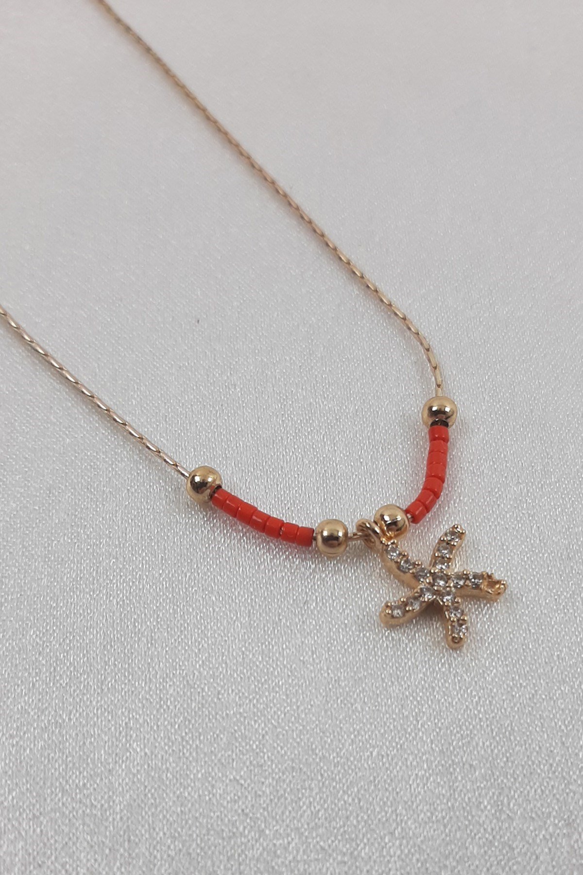 Taşlı Deniz Yıldızlı Zincir Kolye