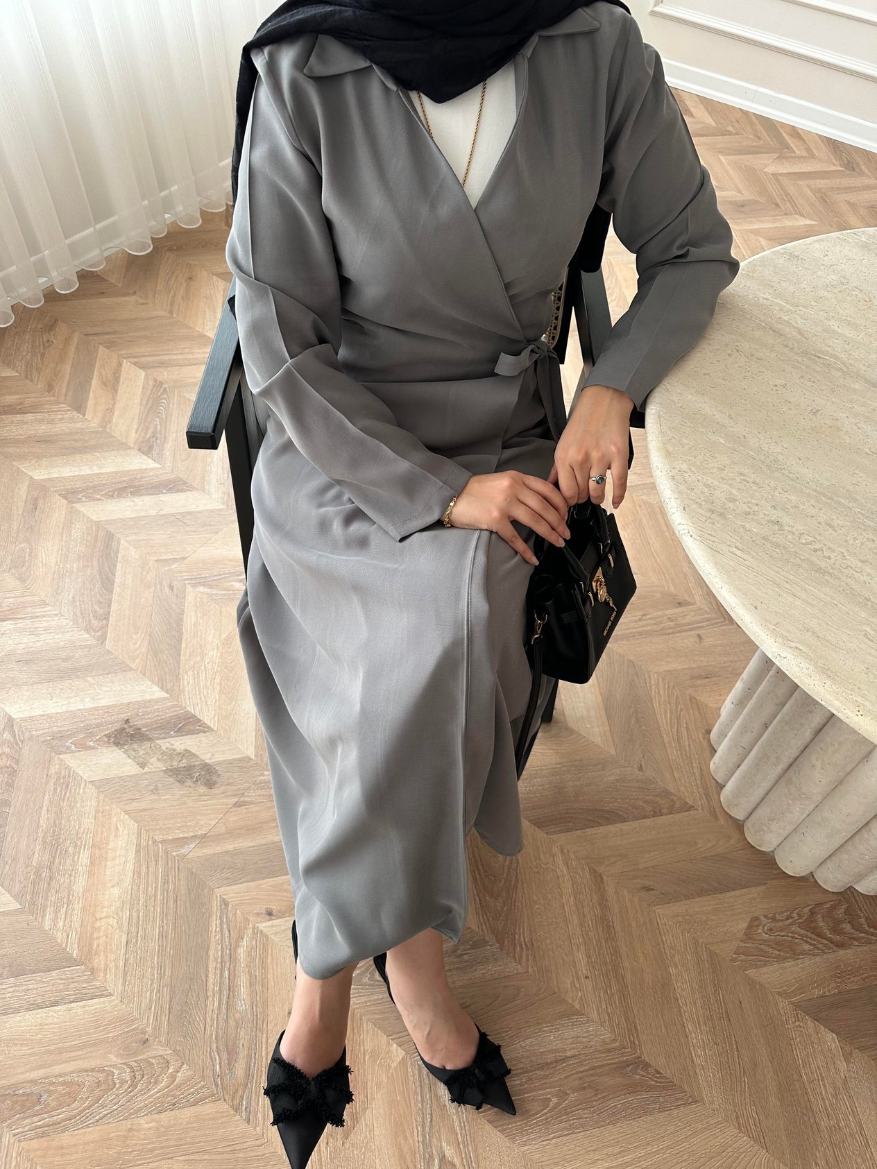 Gigi Yandan Bağlamalı Elbise Gri
