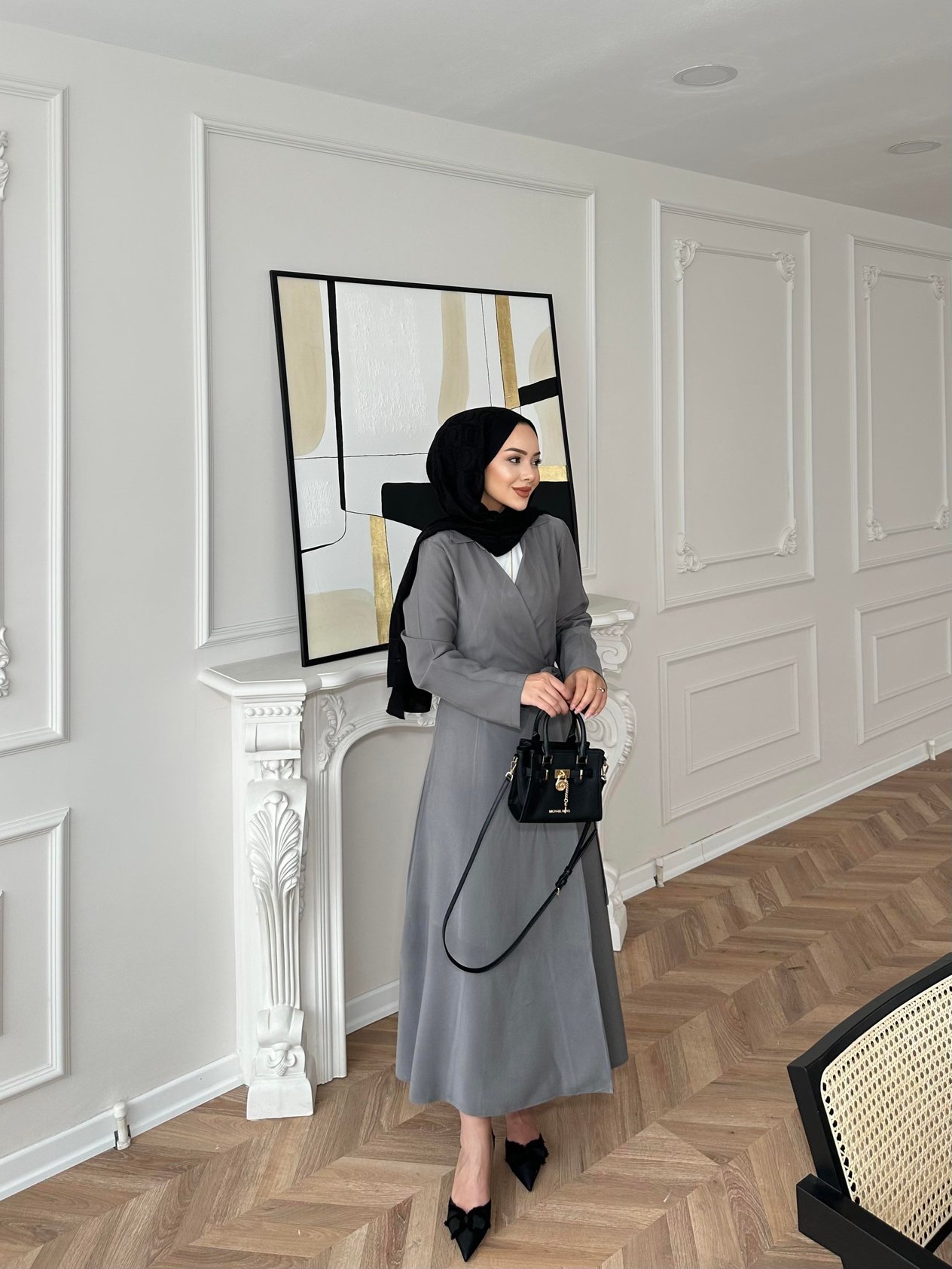Gigi Yandan Bağlamalı Elbise Gri