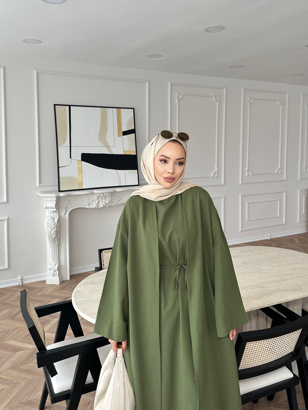 İç Elbiseli Kimono Elbise Yeşil