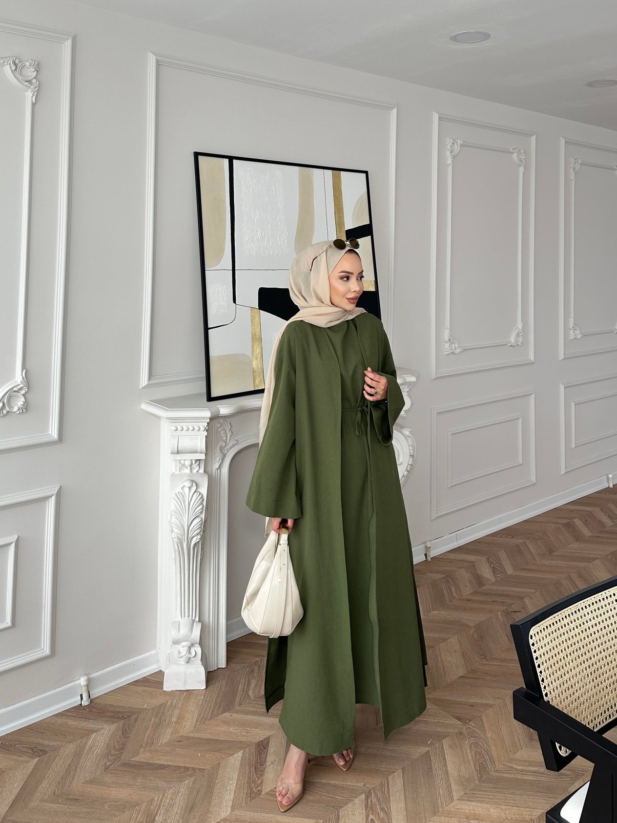 İç Elbiseli Kimono Elbise Yeşil