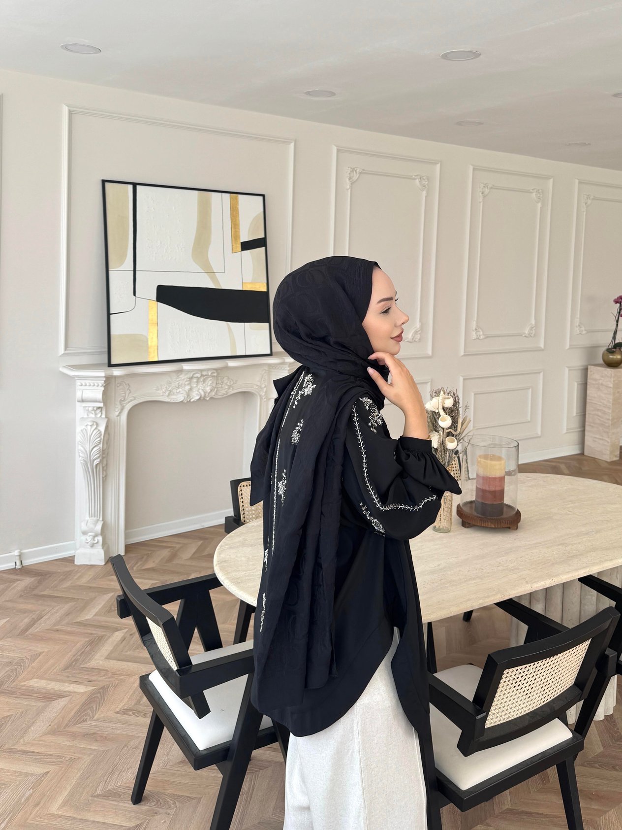 Nakışlı Kimono Siyah
