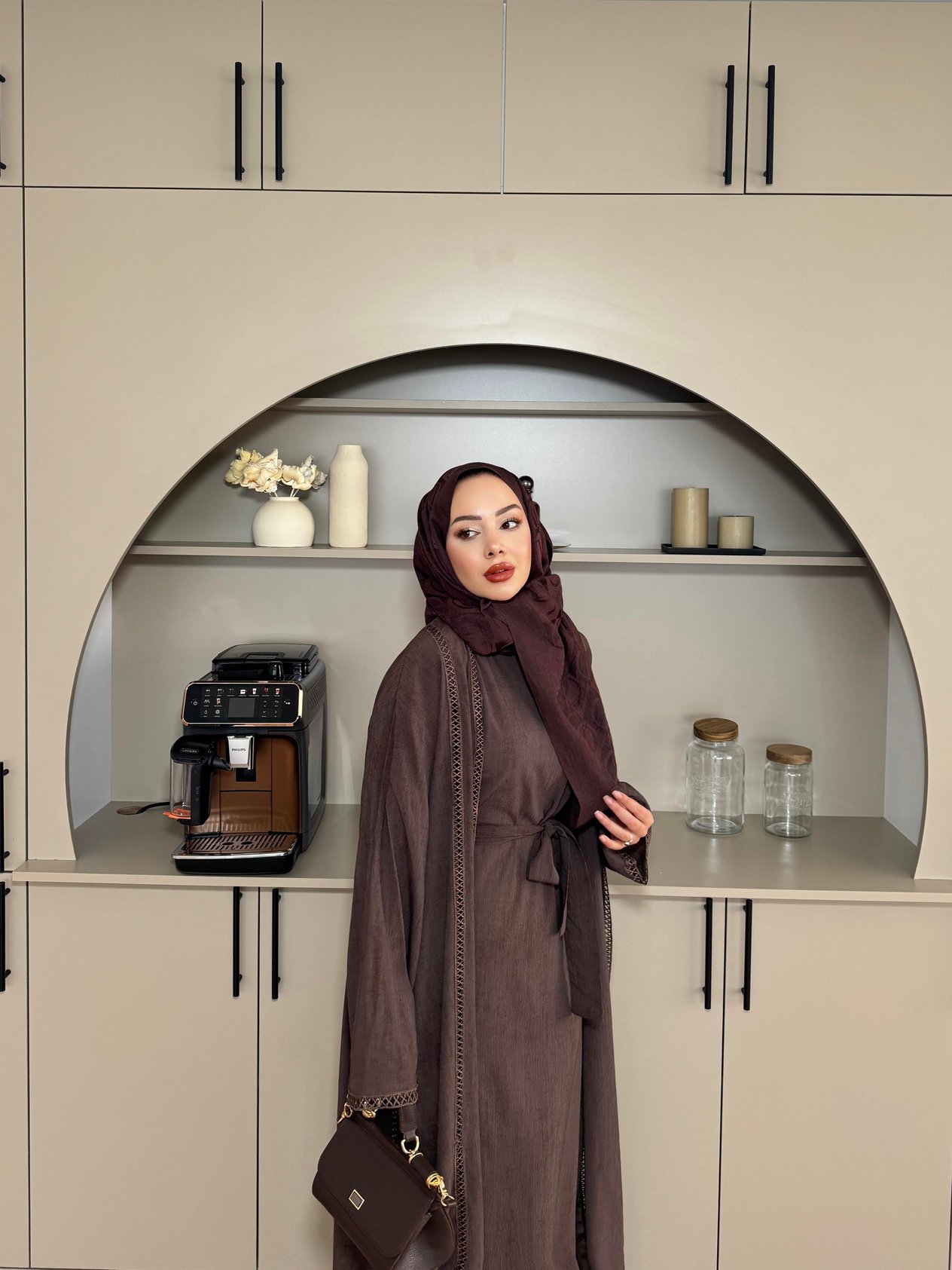 Vola İç Elbiseli Kimono Takım Kahve