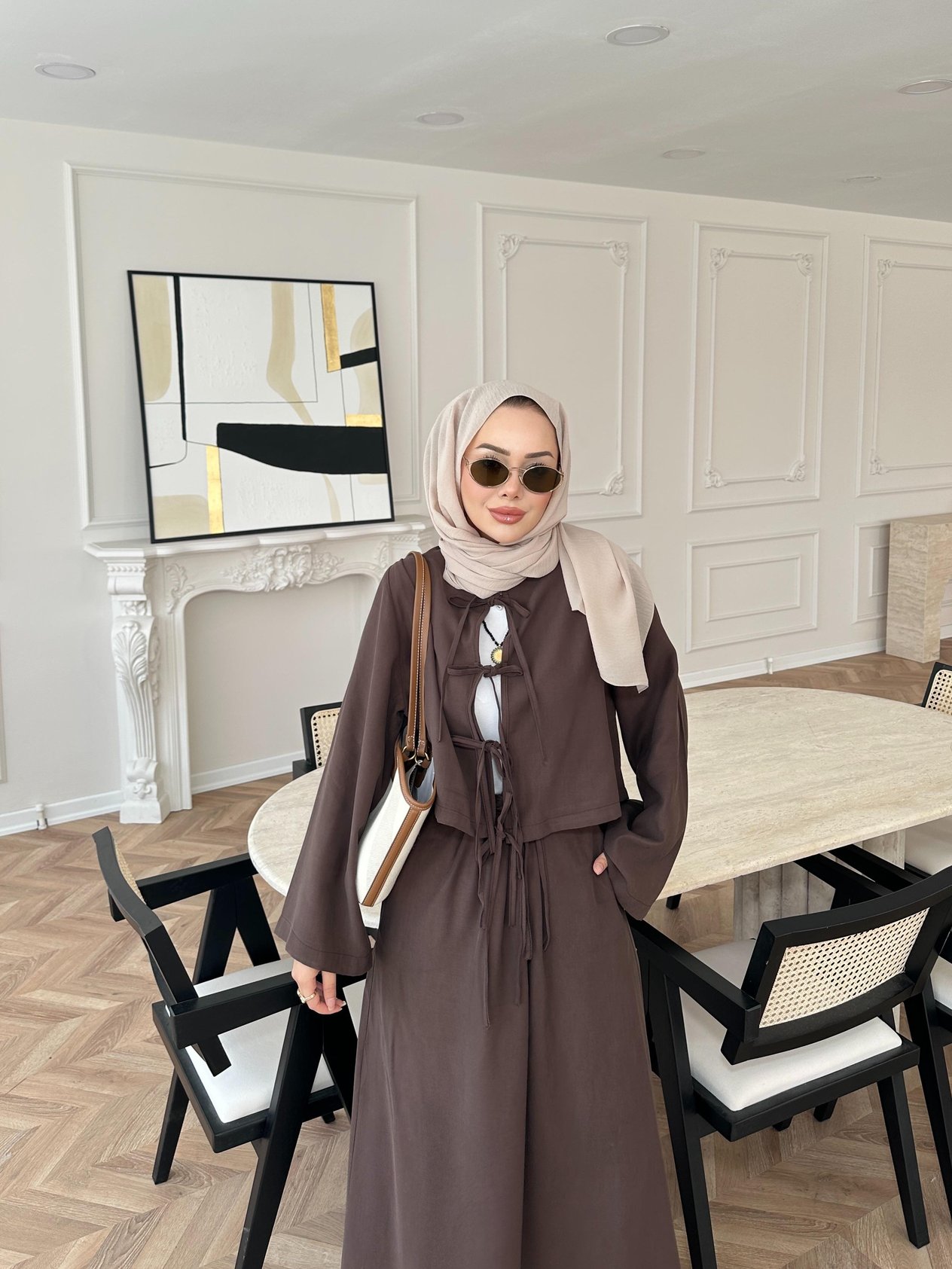 Yeza Önden Bağlamalı Etekli Takım Acı Kahve