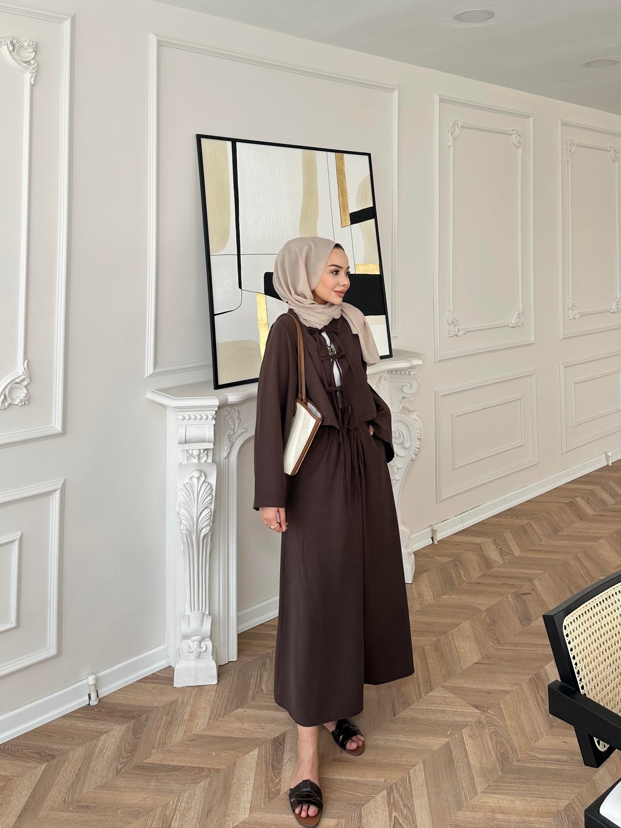 Yeza Önden Bağlamalı Etekli Takım Acı Kahve