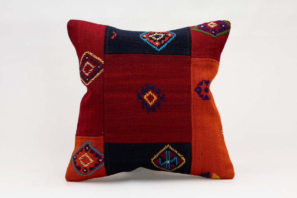 16x16 inches (40x40 cm) Kilim Pillow | KILIM WHOLESALE -&nbsp;Vintage Handmade Pillows - Vintage Handmade Kilim Rugs - It is 100% wool. Artistic and historical rugs. Old handwoven rugs. -&nbsp;Online hand woven rugs and kilim cushions sales. Shipping to a