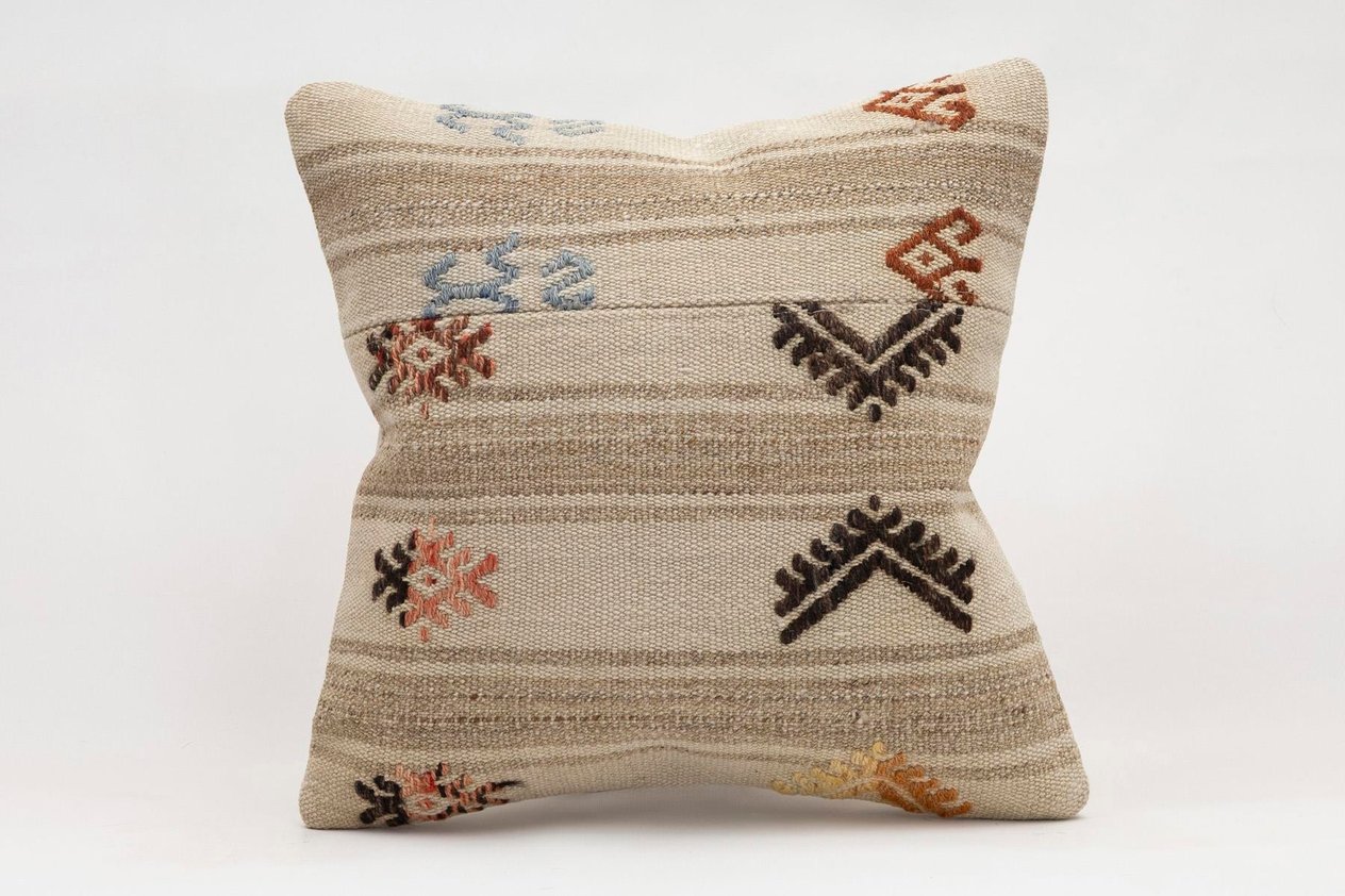 16x16 inches (40x40 cm) Kilim Pillow | KILIM WHOLESALE -&nbsp;Vintage Handmade Pillows - Vintage Handmade Kilim Rugs - It is 100% wool. Artistic and historical rugs. Old handwoven rugs. -&nbsp;Online hand woven rugs and kilim cushions sales. Shipping to a
