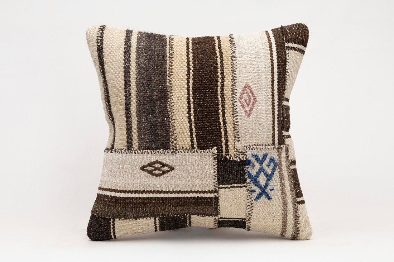 16x16 inches (40x40 cm) Kilim Pillow | KILIM WHOLESALE -&nbsp;Vintage Handmade Pillows - Vintage Handmade Kilim Rugs - It is 100% wool. Artistic and historical rugs. Old handwoven rugs. -&nbsp;Online hand woven rugs and kilim cushions sales. Shipping to a