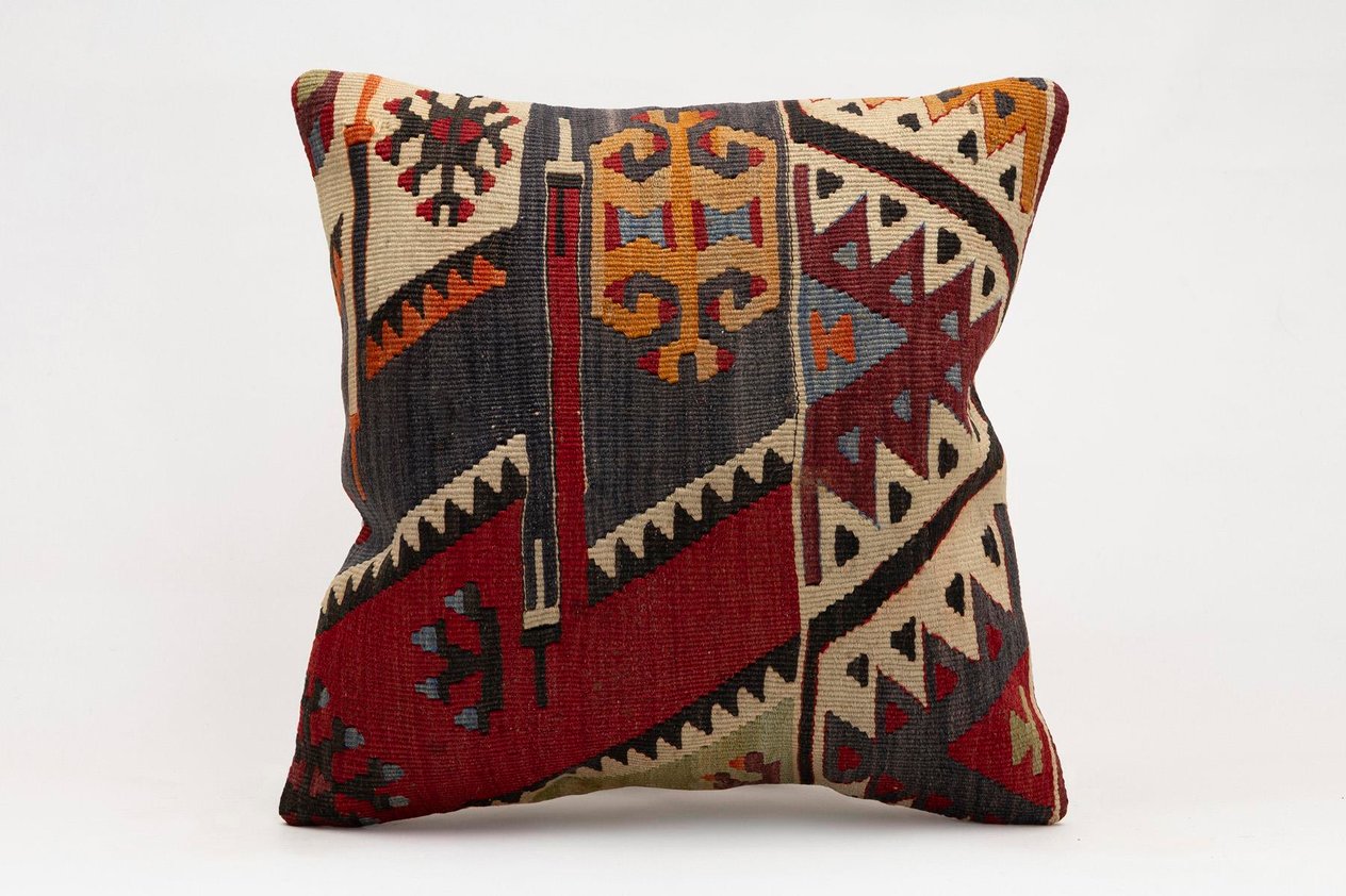 16x16 inches (40x40 cm) Kilim Pillow | KILIM WHOLESALE - Vintage Handmade Pillows - Vintage Handmade Kilim Rugs - It is 100% wool. Artistic and historical rugs. Old handwoven rugs. - Online hand woven rugs and kilim cushions sales. Shipping to a