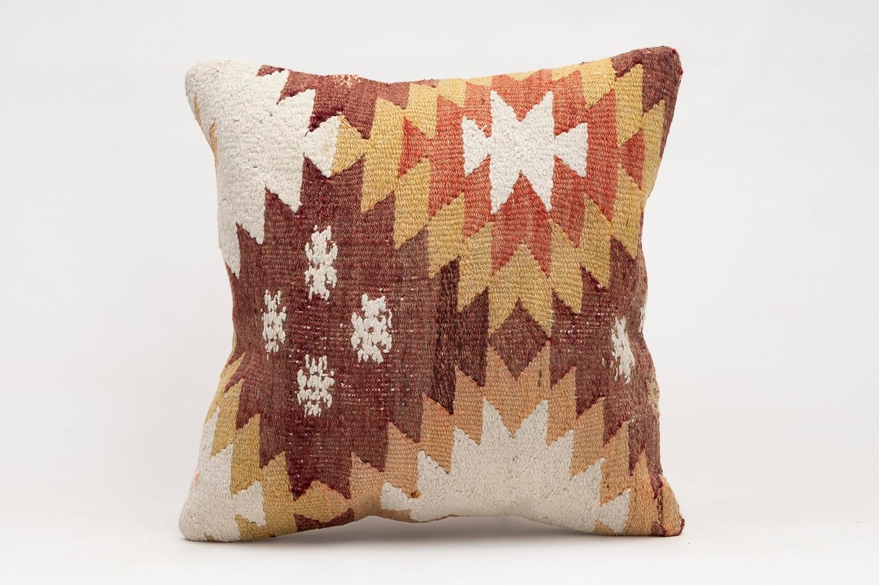 16x16 inches (40x40 cm) Kilim Pillow | KILIM WHOLESALE - Vintage Handmade Pillows - Vintage Handmade Kilim Rugs - It is 100% wool. Artistic and historical rugs. Old handwoven rugs. - Online hand woven rugs and kilim cushions sales. Shipping to a