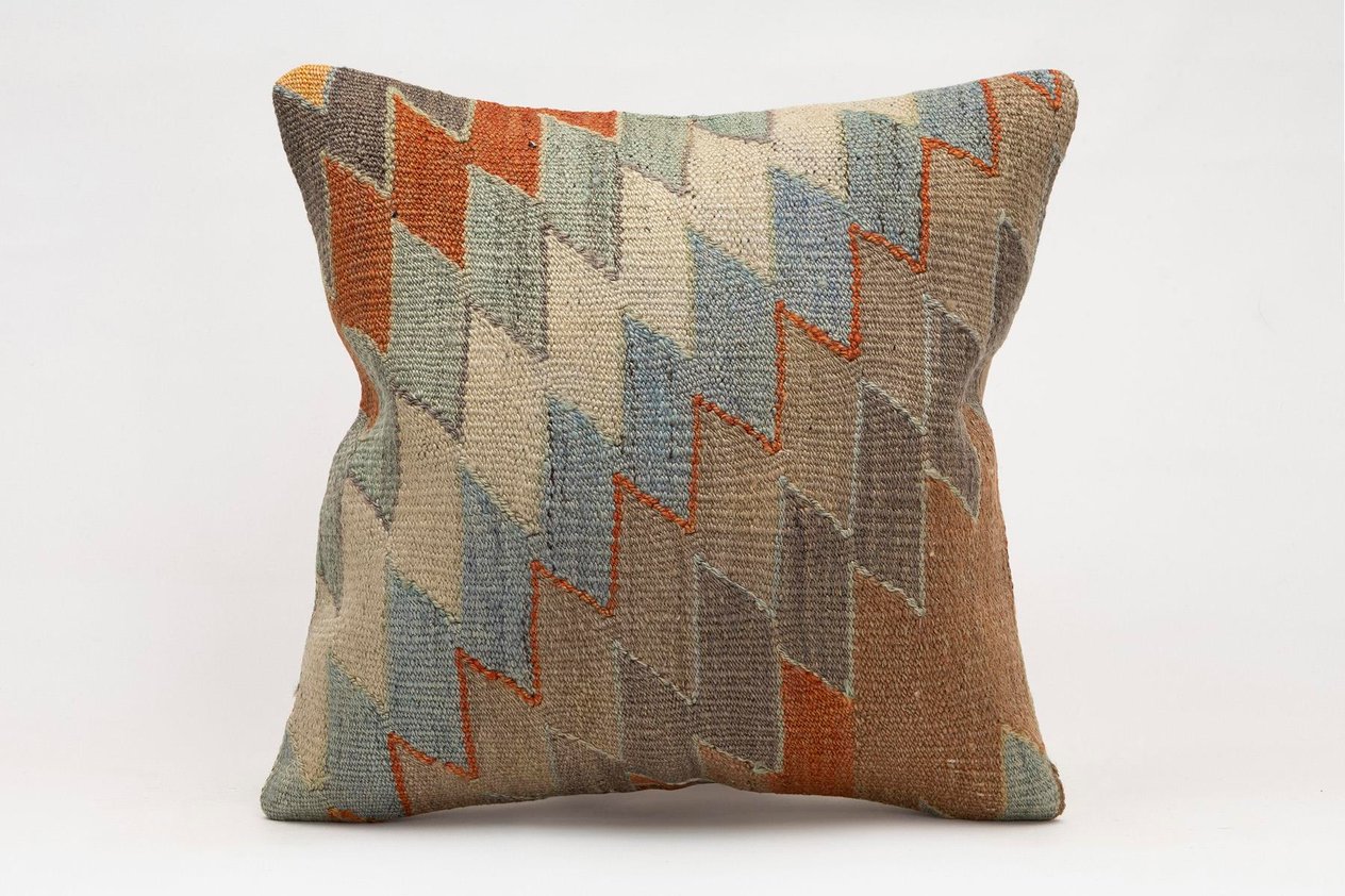 16x16 inches (40x40 cm) Kilim Pillow | KILIM WHOLESALE - Vintage Handmade Pillows - Vintage Handmade Kilim Rugs - It is 100% wool. Artistic and historical rugs. Old handwoven rugs. - Online hand woven rugs and kilim cushions sales. Shipping to a