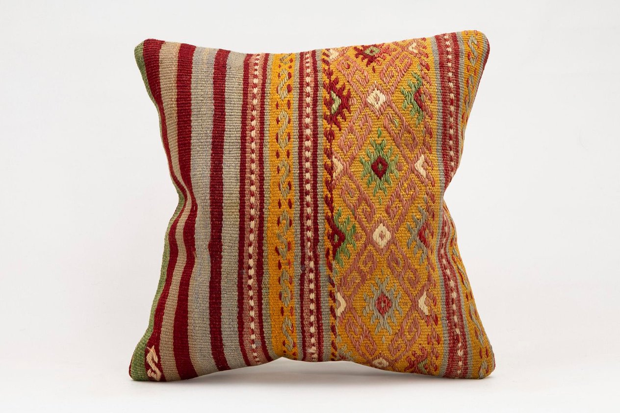 16x16 inches (40x40 cm) Kilim Pillow | KILIM WHOLESALE -&nbsp;Vintage Handmade Pillows - Vintage Handmade Kilim Rugs - It is 100% wool. Artistic and historical rugs. Old handwoven rugs. -&nbsp;Online hand woven rugs and kilim cushions sales. Shipping to a