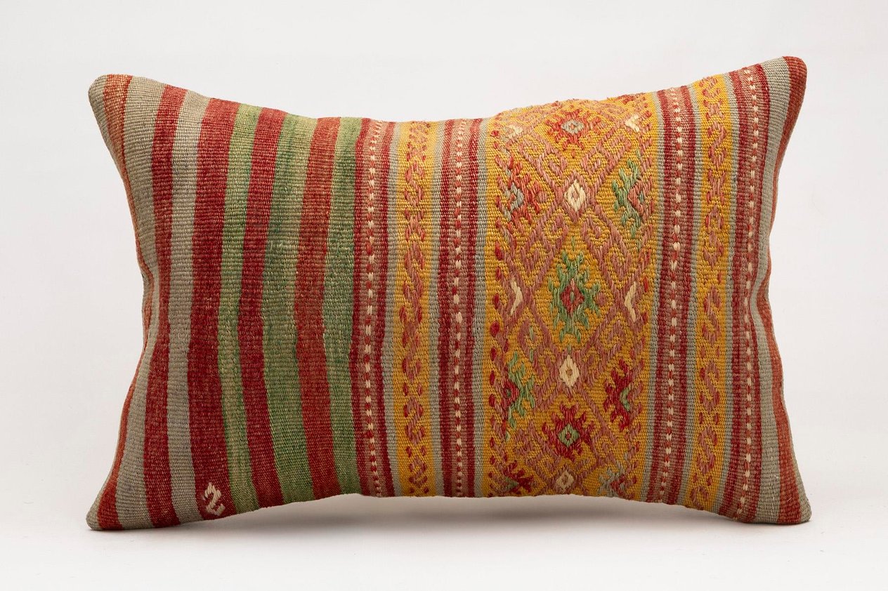16x24 inches (40x60 cm) Kilim Pillow | KILIM WHOLESALE -&nbsp;Vintage Handmade Pillows - Vintage Handmade Kilim Rugs - It is 100% wool. Artistic and historical rugs. Old handwoven rugs. -&nbsp;Online hand woven rugs and kilim cushions sales. Shipping to a