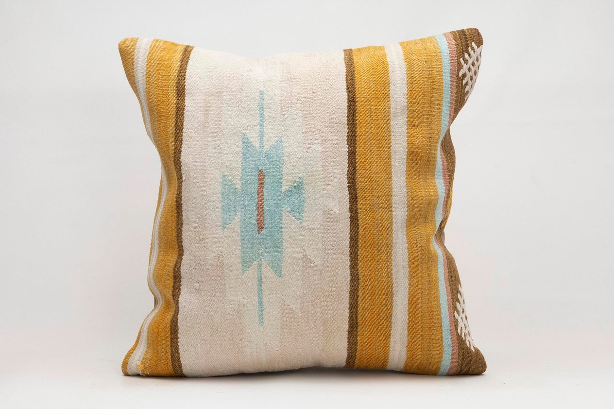 20x20 inches (50x50 cm) Kilim Pillow | KILIM WHOLESALE -&nbsp;Vintage Handmade Pillows - Vintage Handmade Kilim Rugs - It is 100% wool. Artistic and historical rugs. Old handwoven rugs. -&nbsp;Online hand woven rugs and kilim cushions sales. Shipping to a