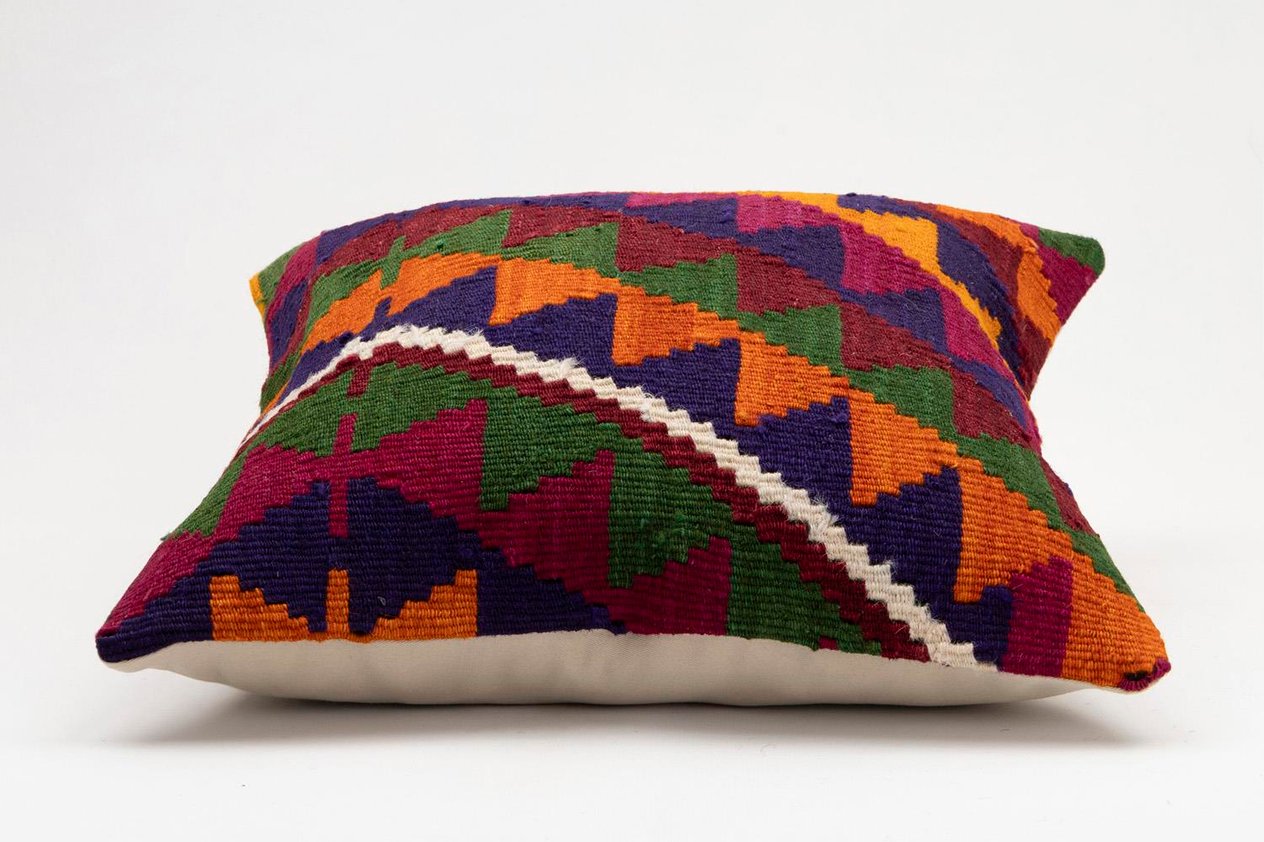 20x20 inches (50x50 cm) Kilim Pillow | KILIM WHOLESALE - Vintage Handmade Pillows - Vintage Handmade Kilim Rugs - It is 100% wool. Artistic and historical rugs. Old handwoven rugs. - Online hand woven rugs and kilim cushions sales. Shipping to a