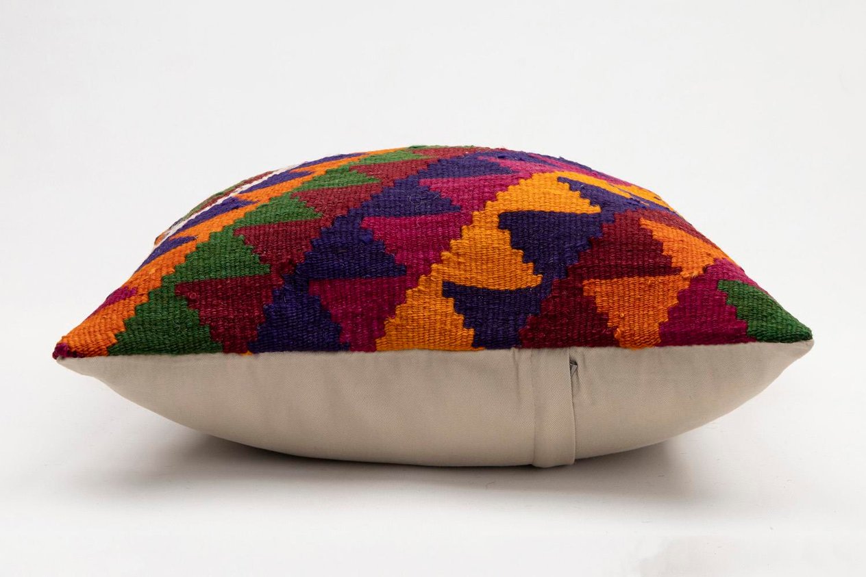 20x20 inches (50x50 cm) Kilim Pillow | KILIM WHOLESALE - Vintage Handmade Pillows - Vintage Handmade Kilim Rugs - It is 100% wool. Artistic and historical rugs. Old handwoven rugs. - Online hand woven rugs and kilim cushions sales. Shipping to a