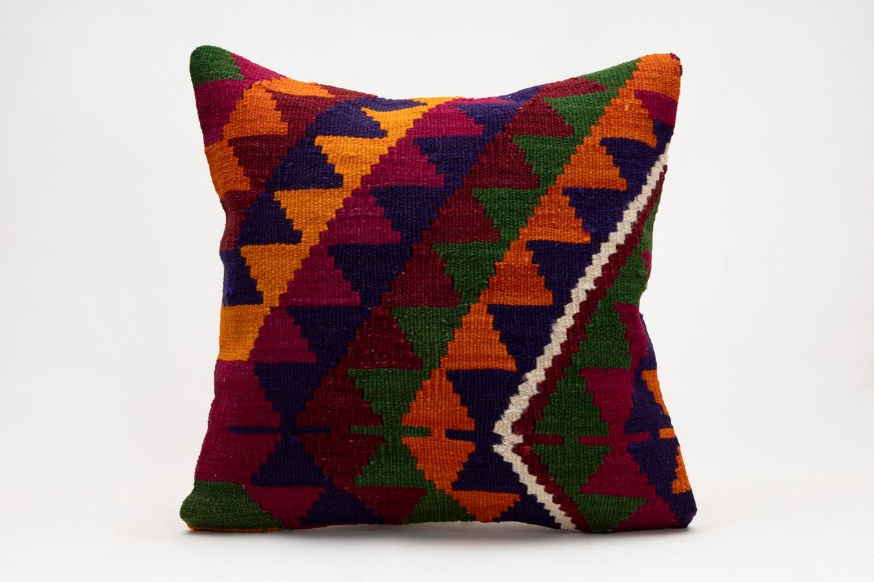 20x20 inches (50x50 cm) Kilim Pillow | KILIM WHOLESALE -&nbsp;Vintage Handmade Pillows - Vintage Handmade Kilim Rugs - It is 100% wool. Artistic and historical rugs. Old handwoven rugs. -&nbsp;Online hand woven rugs and kilim cushions sales. Shipping to a