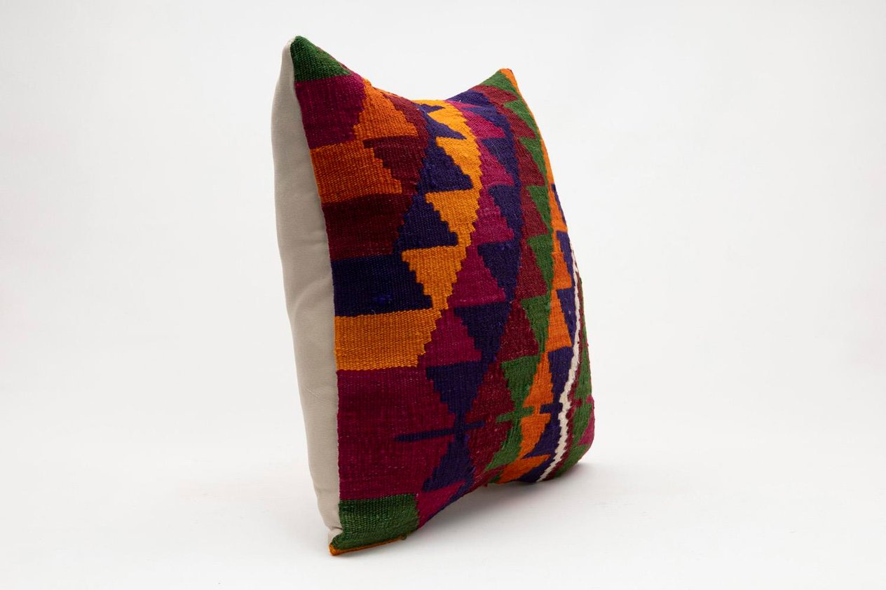 20x20 inches (50x50 cm) Kilim Pillow | KILIM WHOLESALE - Vintage Handmade Pillows - Vintage Handmade Kilim Rugs - It is 100% wool. Artistic and historical rugs. Old handwoven rugs. - Online hand woven rugs and kilim cushions sales. Shipping to a