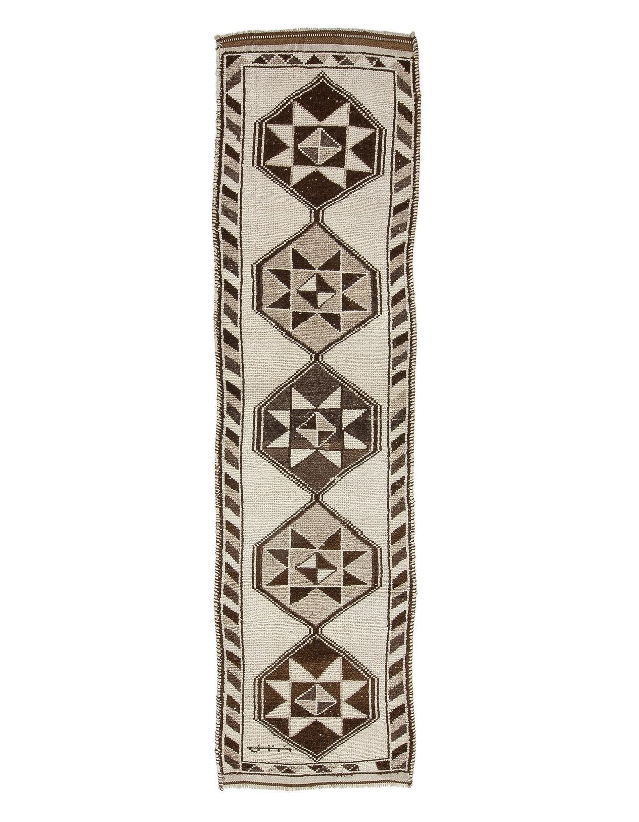Brown & Cream Vintage Wool Runner - 2`11'' x 11`9''
