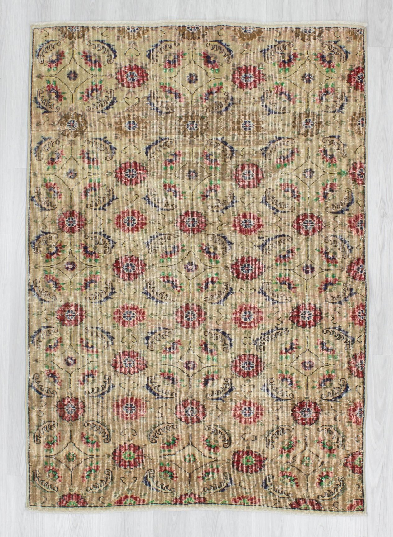 Hand-knotted vintage decorative floral designed Turkish art deco rug