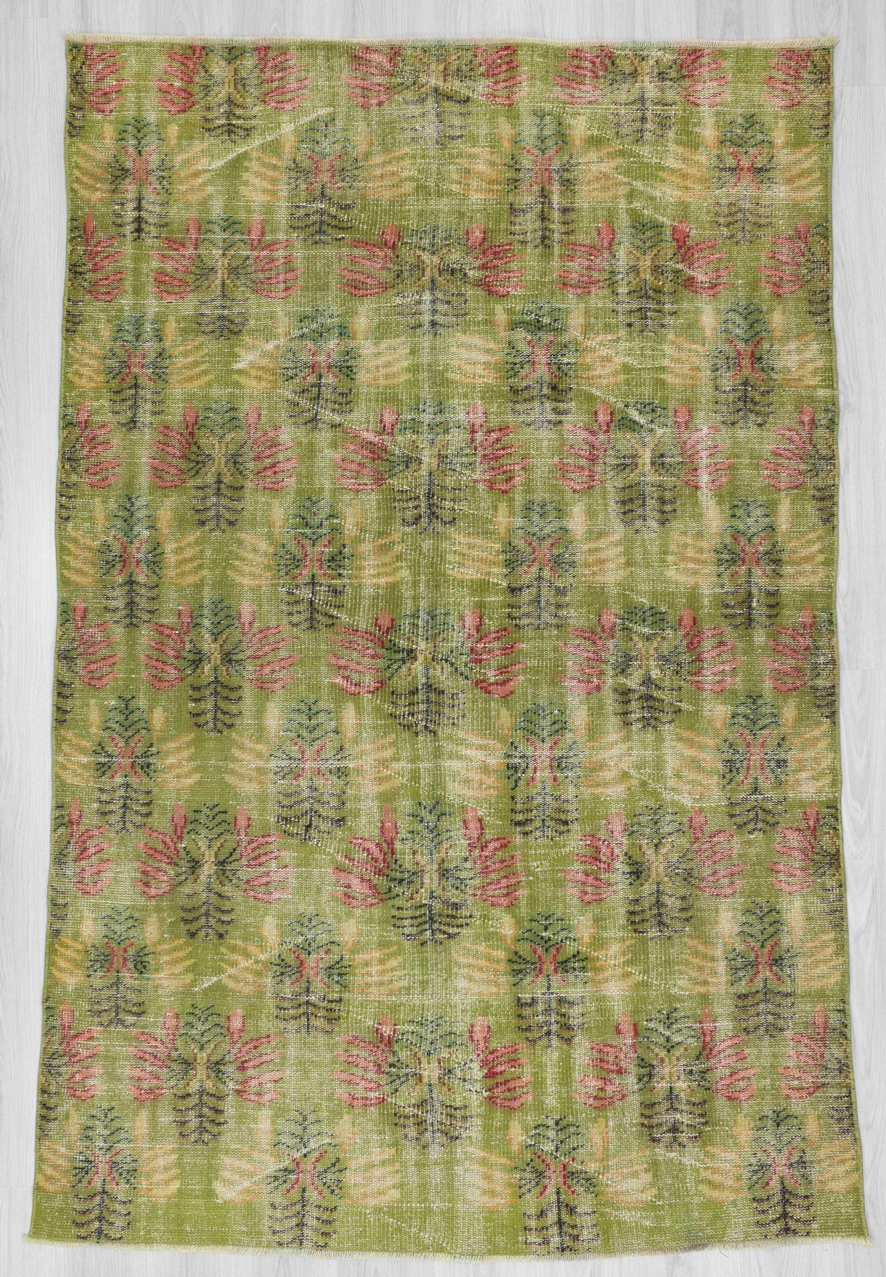 Vintage green Turkish deco rug