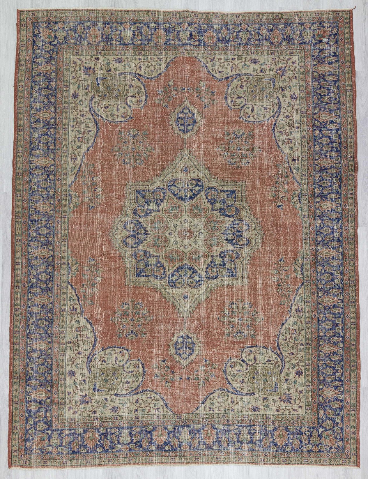 Vintage large worn Turkish Oushak rug