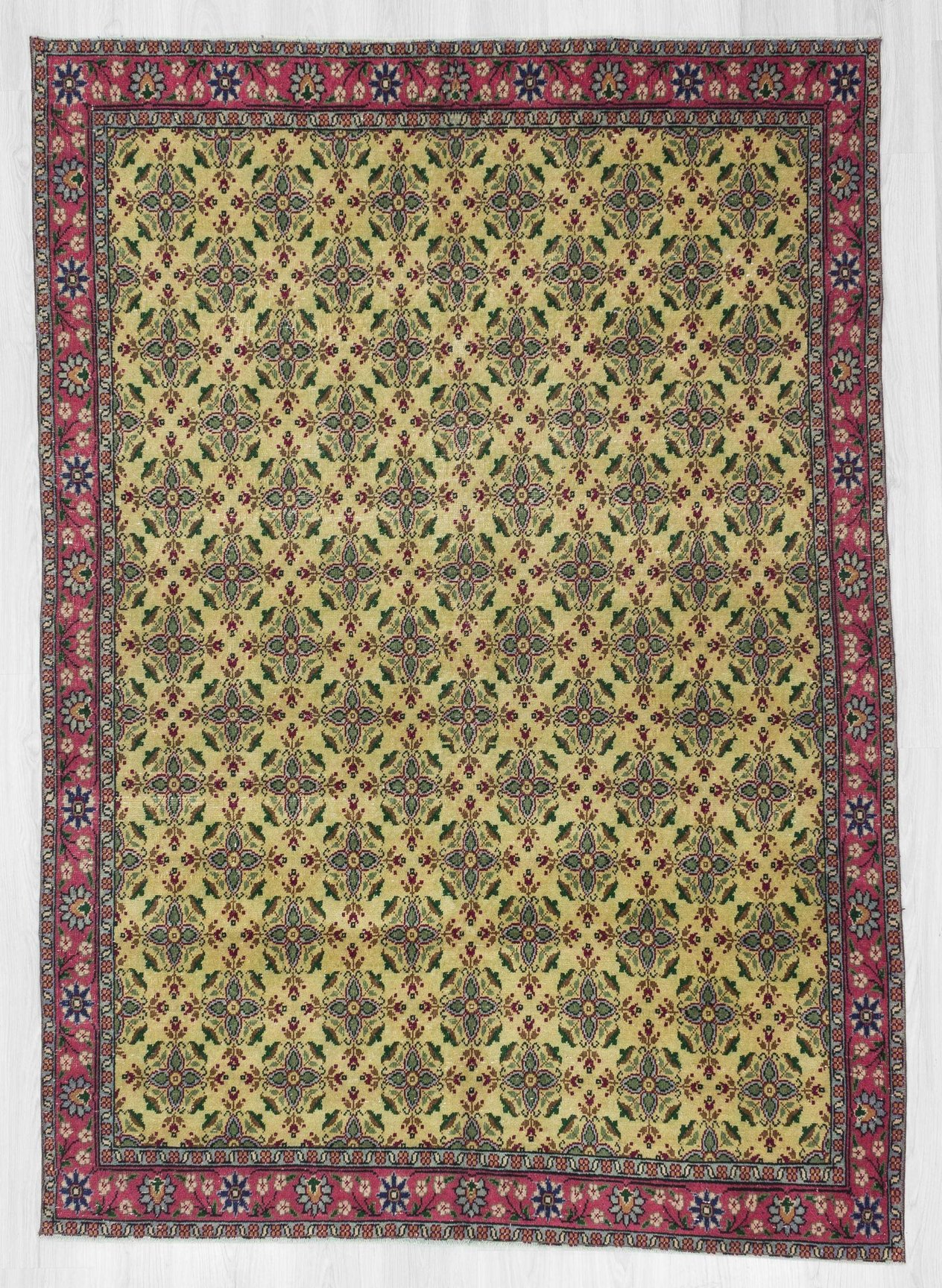 Vintage yellow ground floral Turkish rug