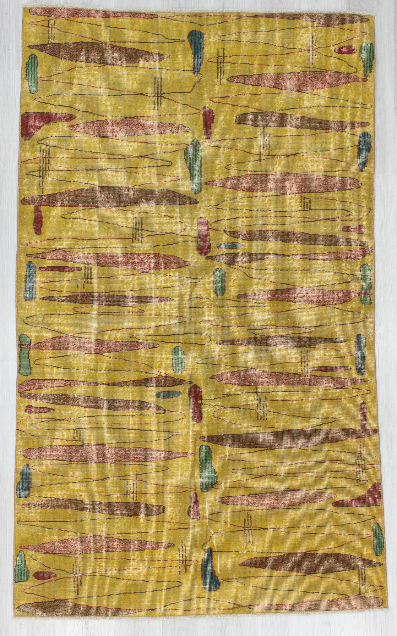 Vintage Yellow Turkish Art Deco Rug