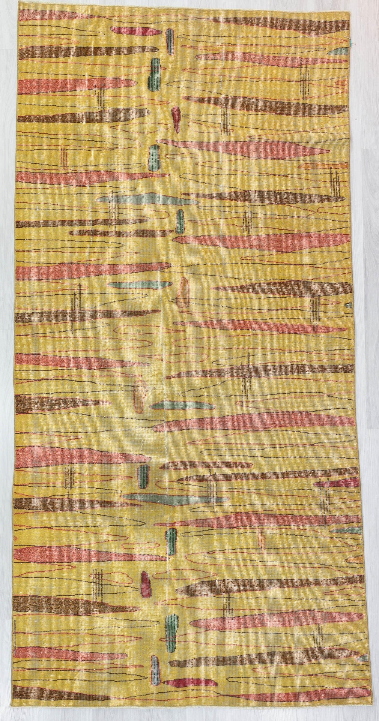 Vintage Yellow Zeki Muren Art Deco Rug