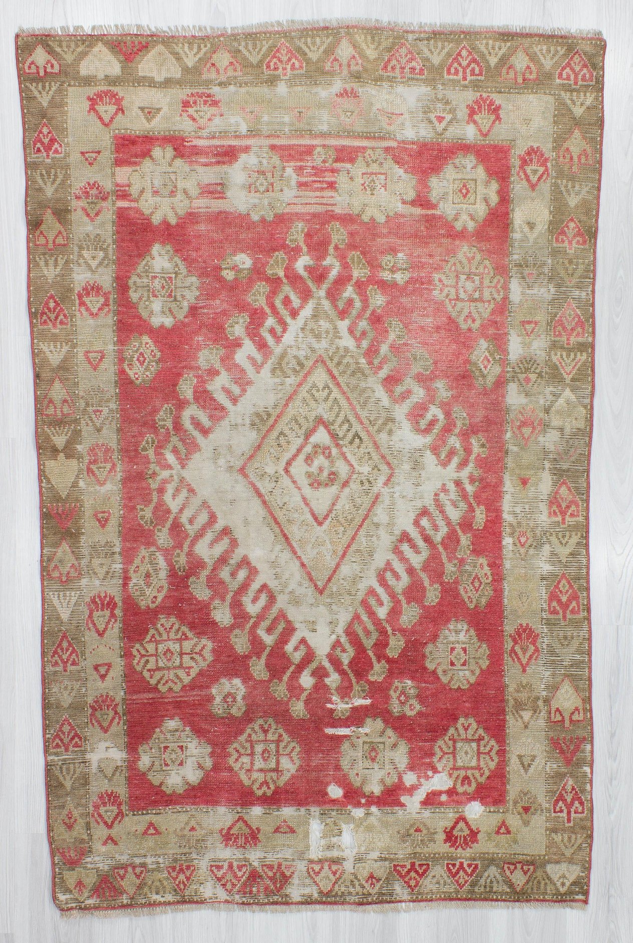 Worn Out Vintage Turkish Rug
