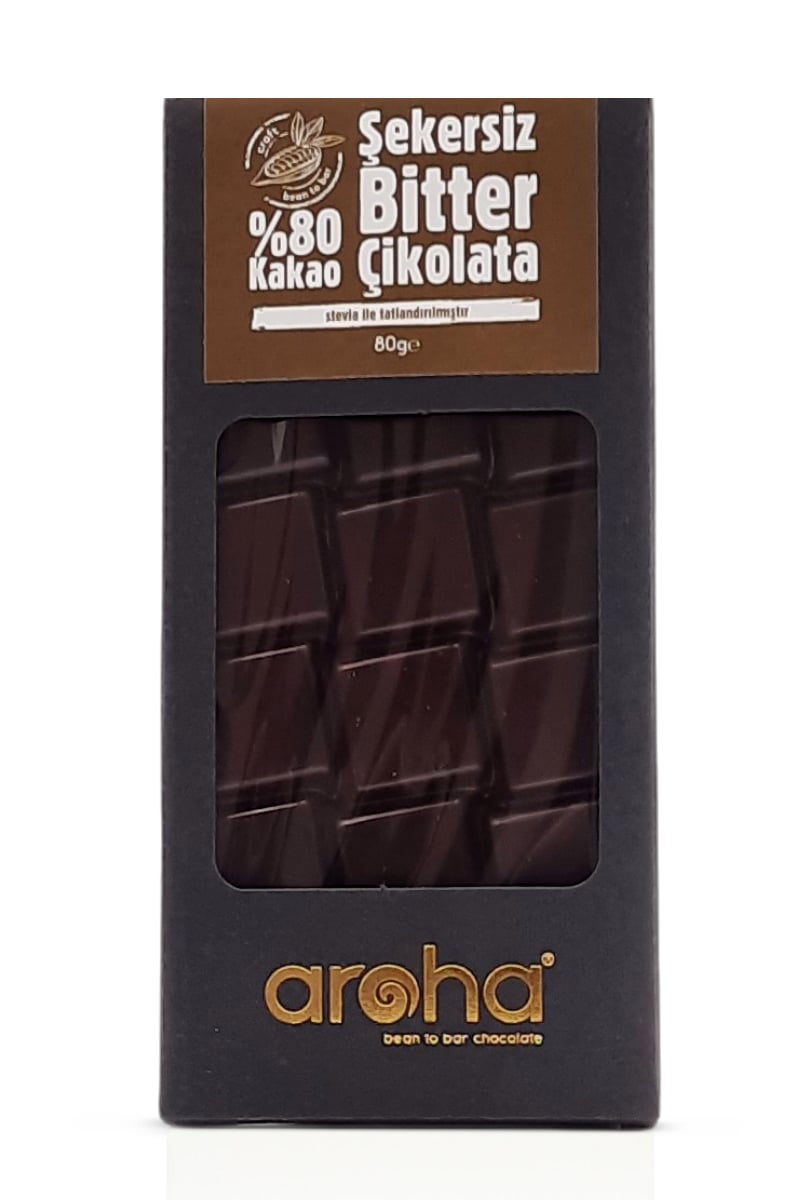 Aroha Şeker İlavesiz Stevialı %80 Bitter Çikolata (Ketojenik)