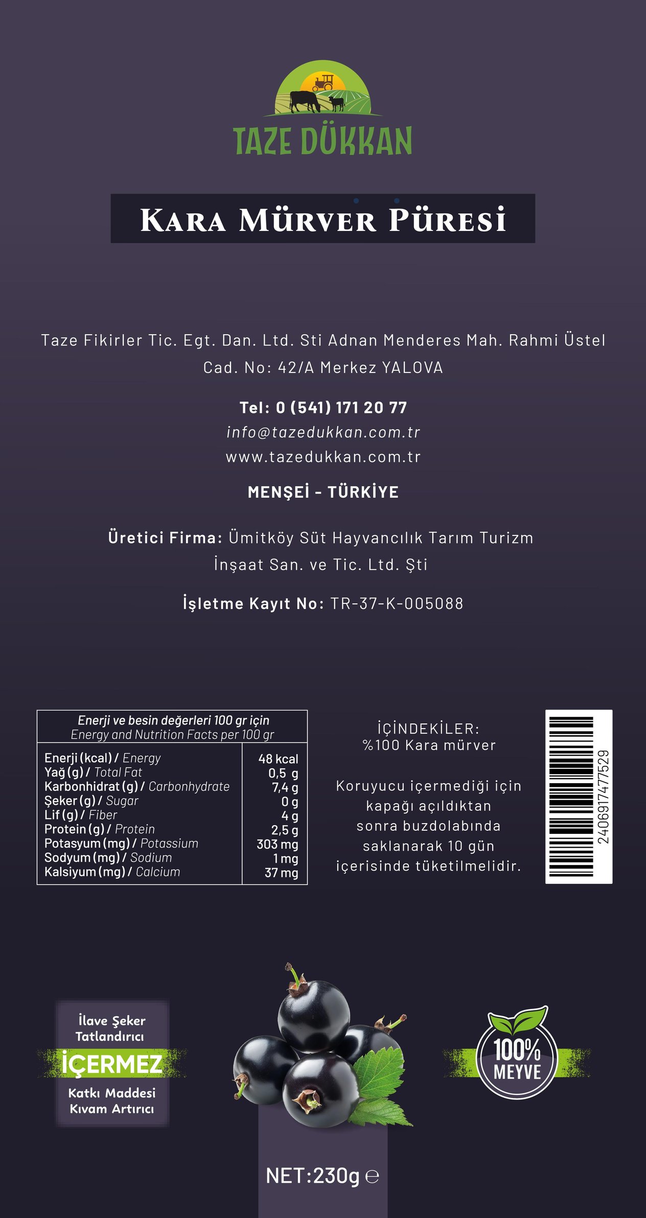 Kara Mürver Püresi 230g