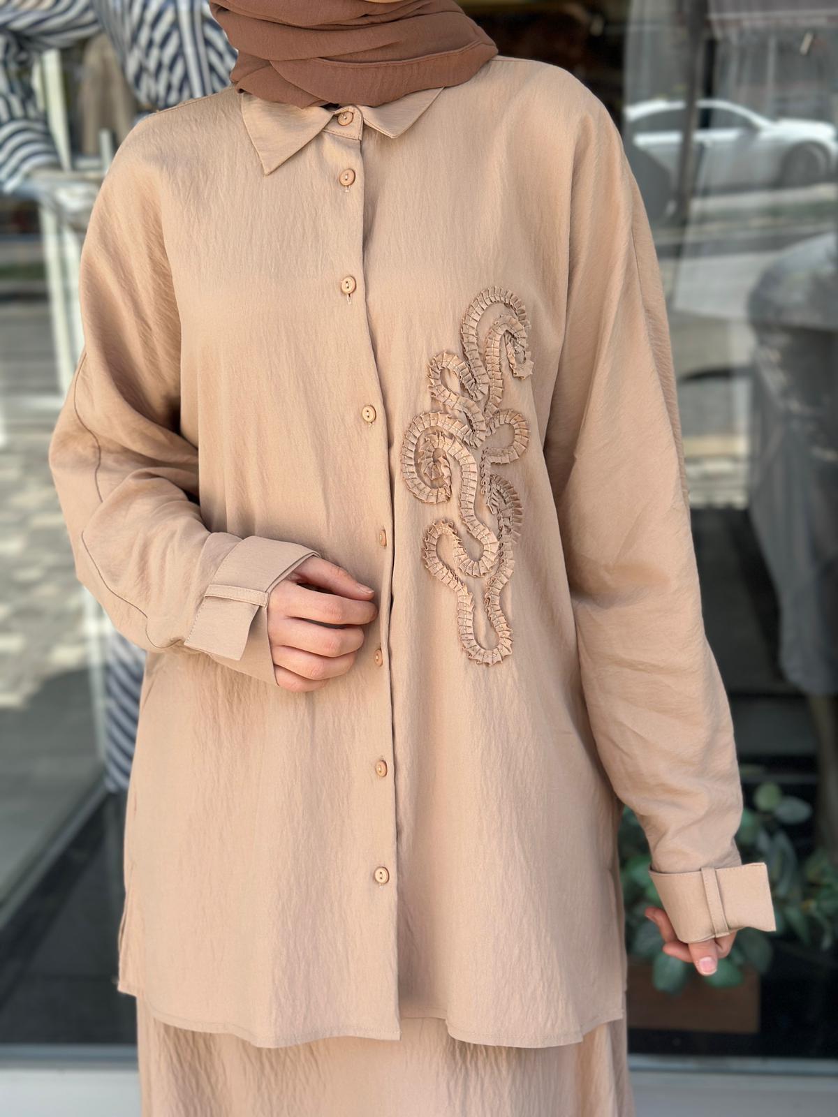 CLOCHE NAVİS NAKIŞLI GÖMLEK CAMEL 