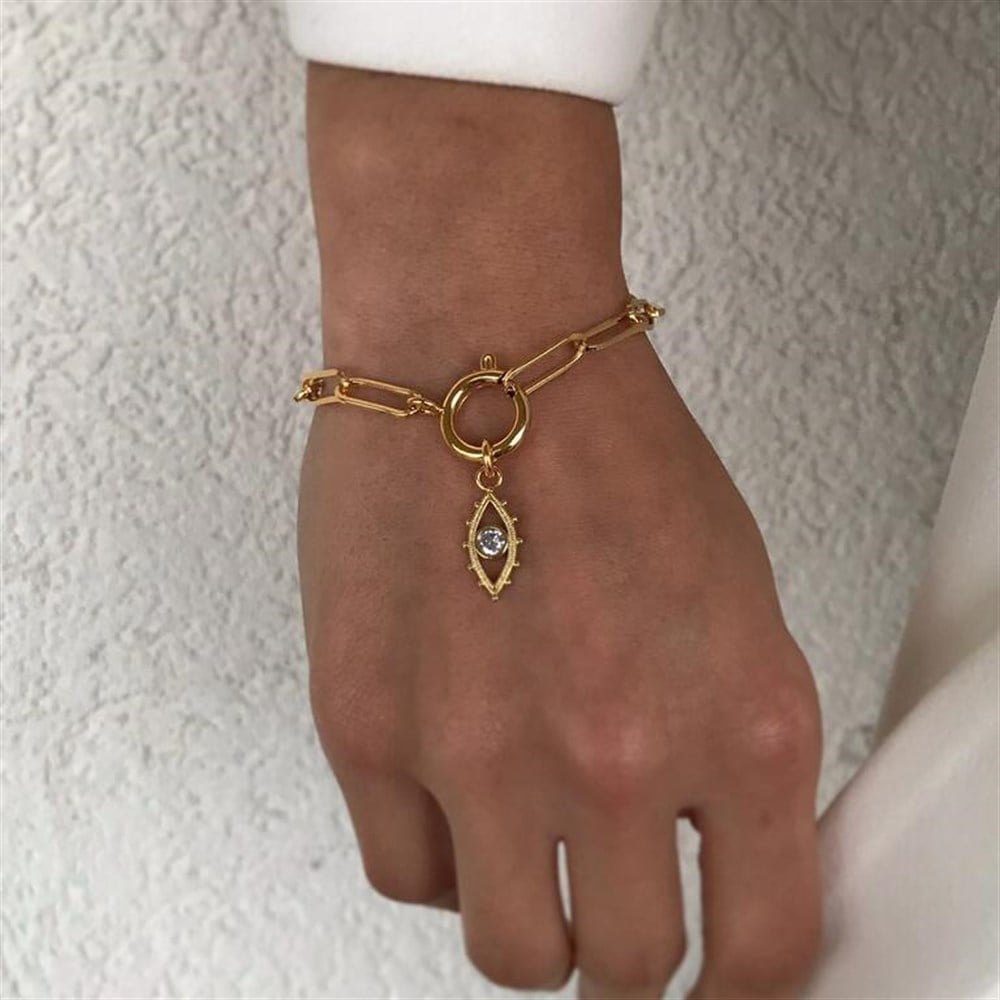 Paperclip Chain Zirkon Göz Bileklik
