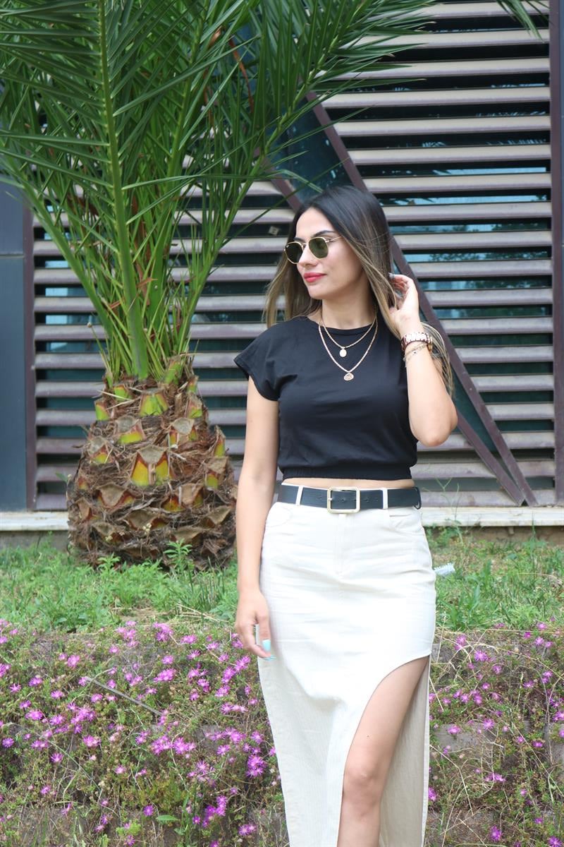 Bel lastik detay siyah crop