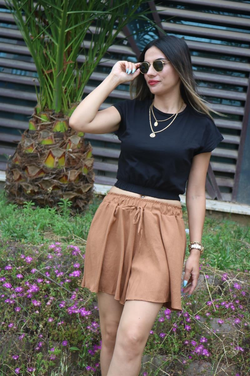 Bel lastik detay siyah crop