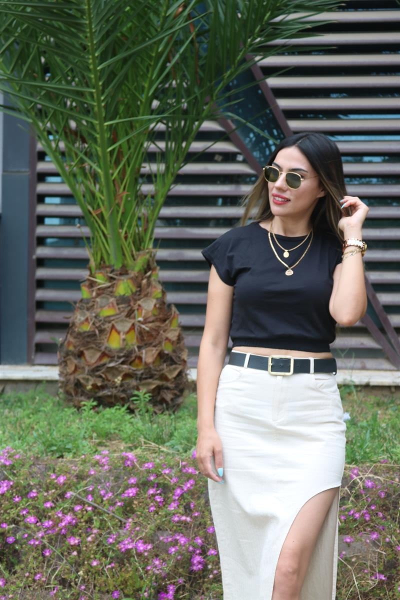 Bel lastik detay siyah crop