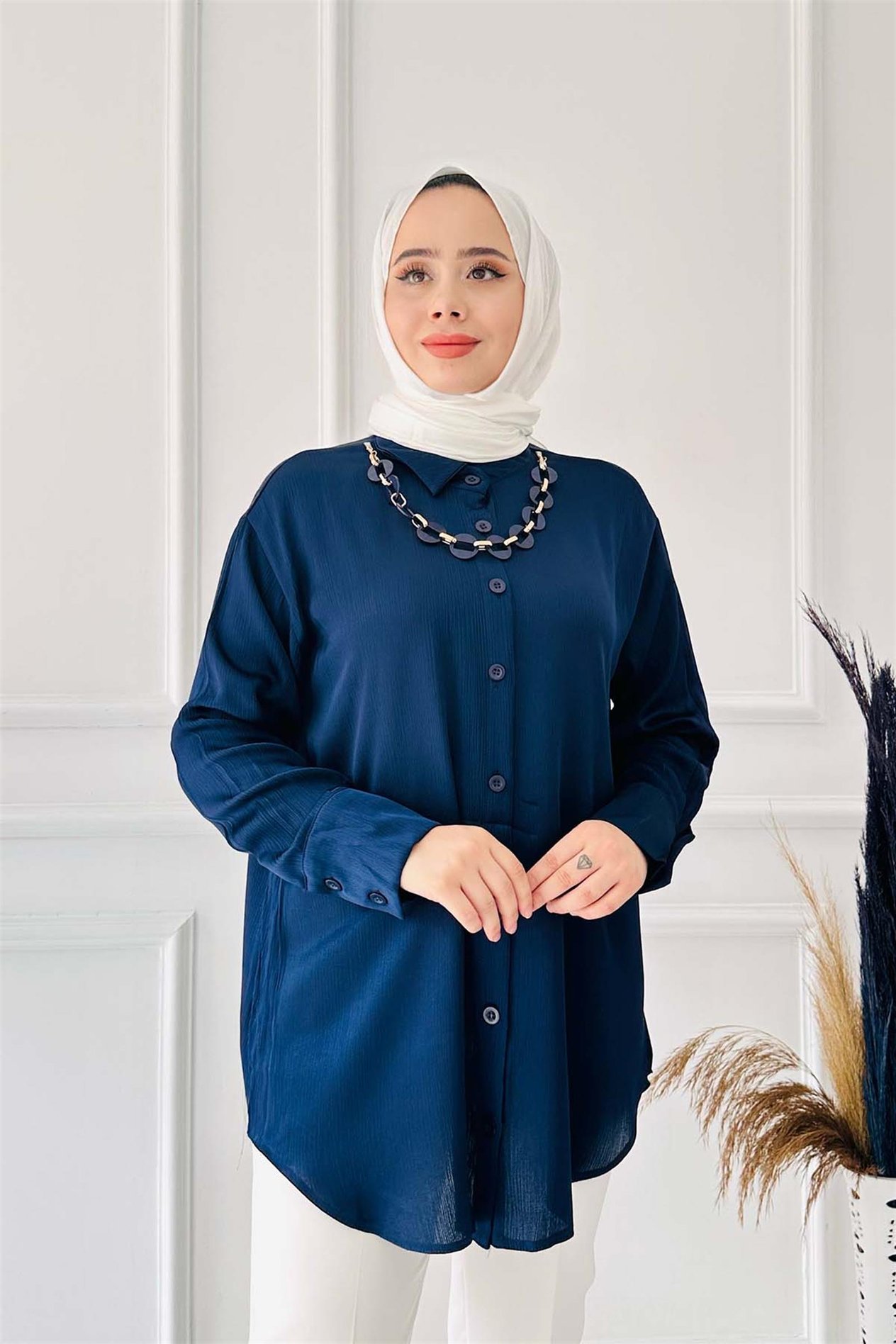 Düğmeli Düz Tunik 5195 Lacivert