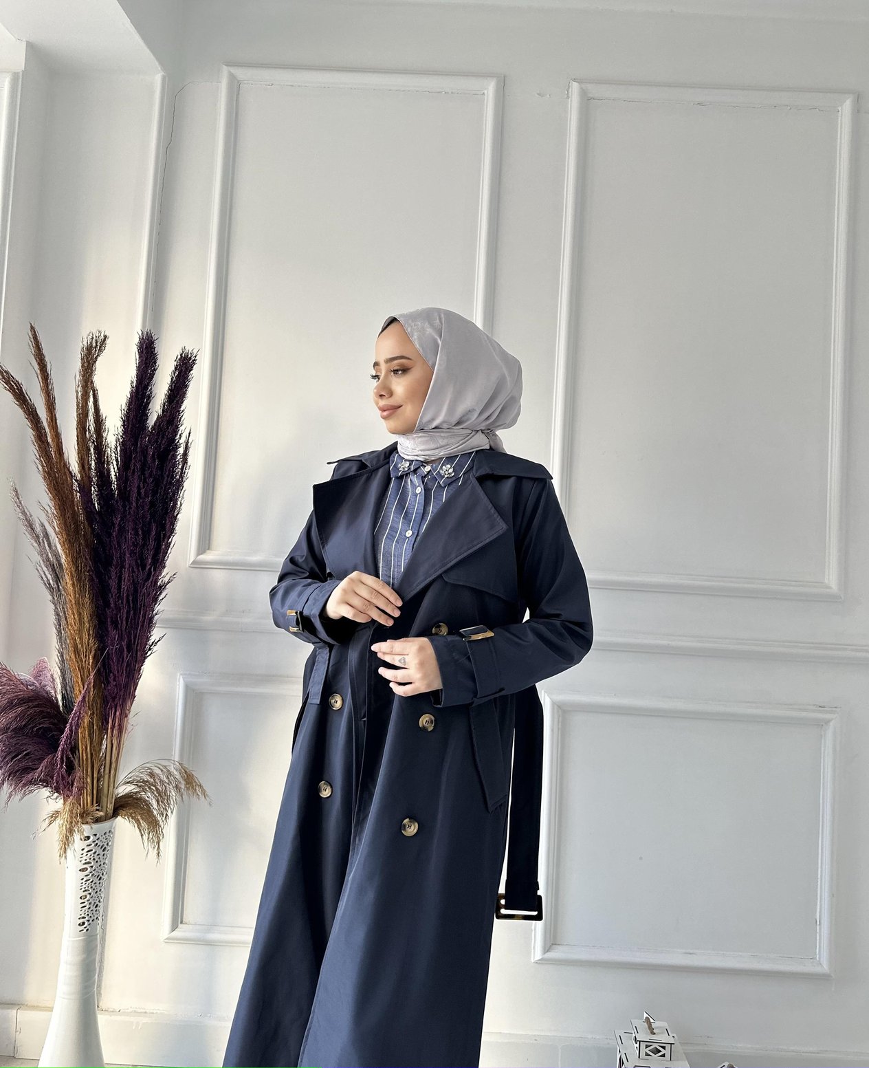 ESSE 6 DĞML KOL BAĞLAMA CEPLİ TRENÇ 2063 Lacivert