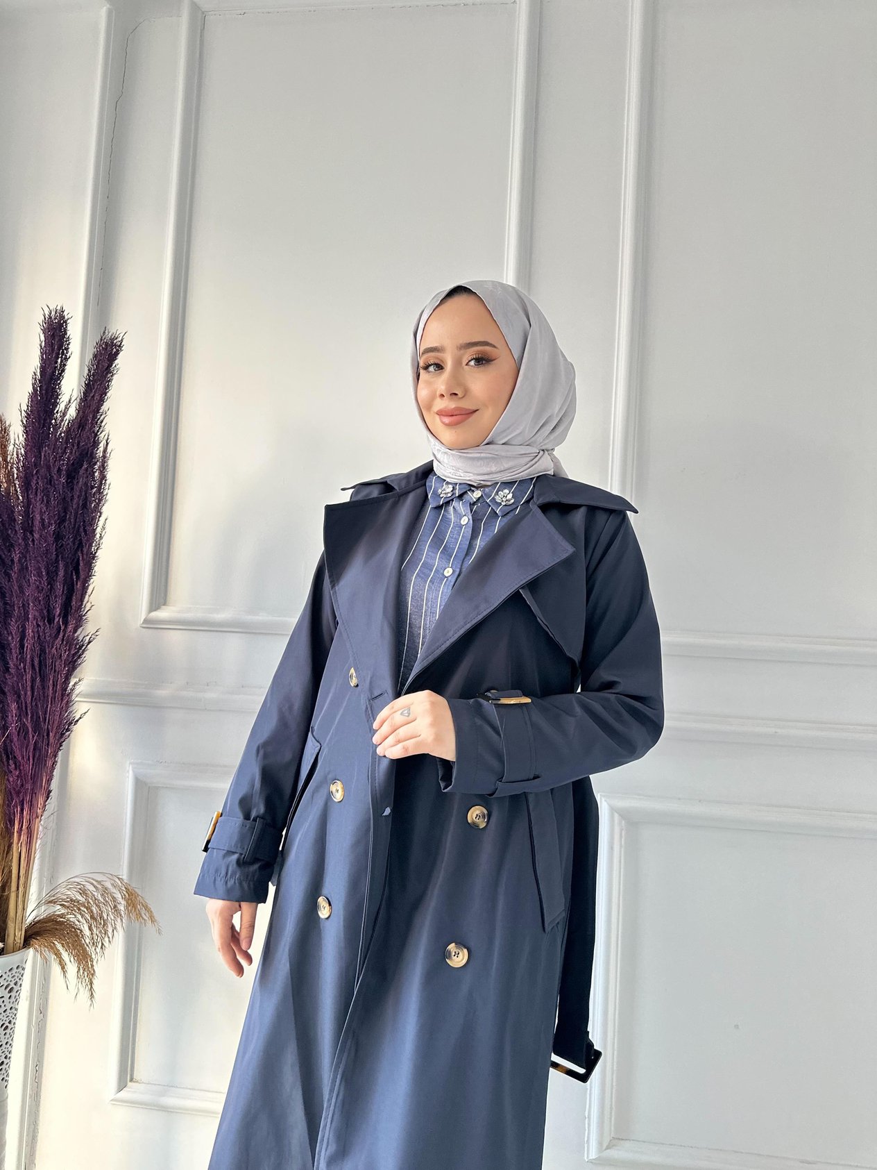 ESSE 6 DĞML KOL BAĞLAMA CEPLİ TRENÇ 2063 Lacivert