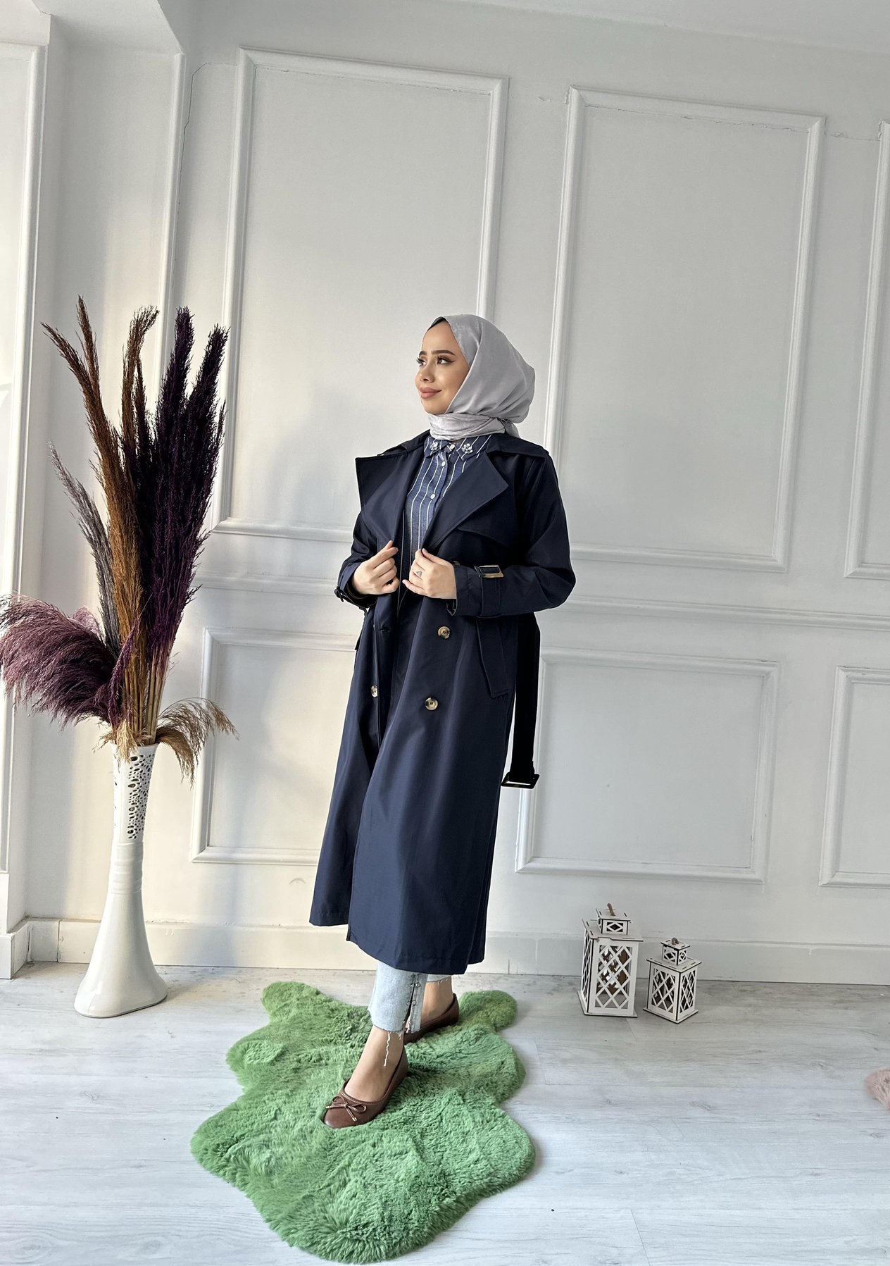 ESSE 6 DĞML KOL BAĞLAMA CEPLİ TRENÇ 2063 Lacivert