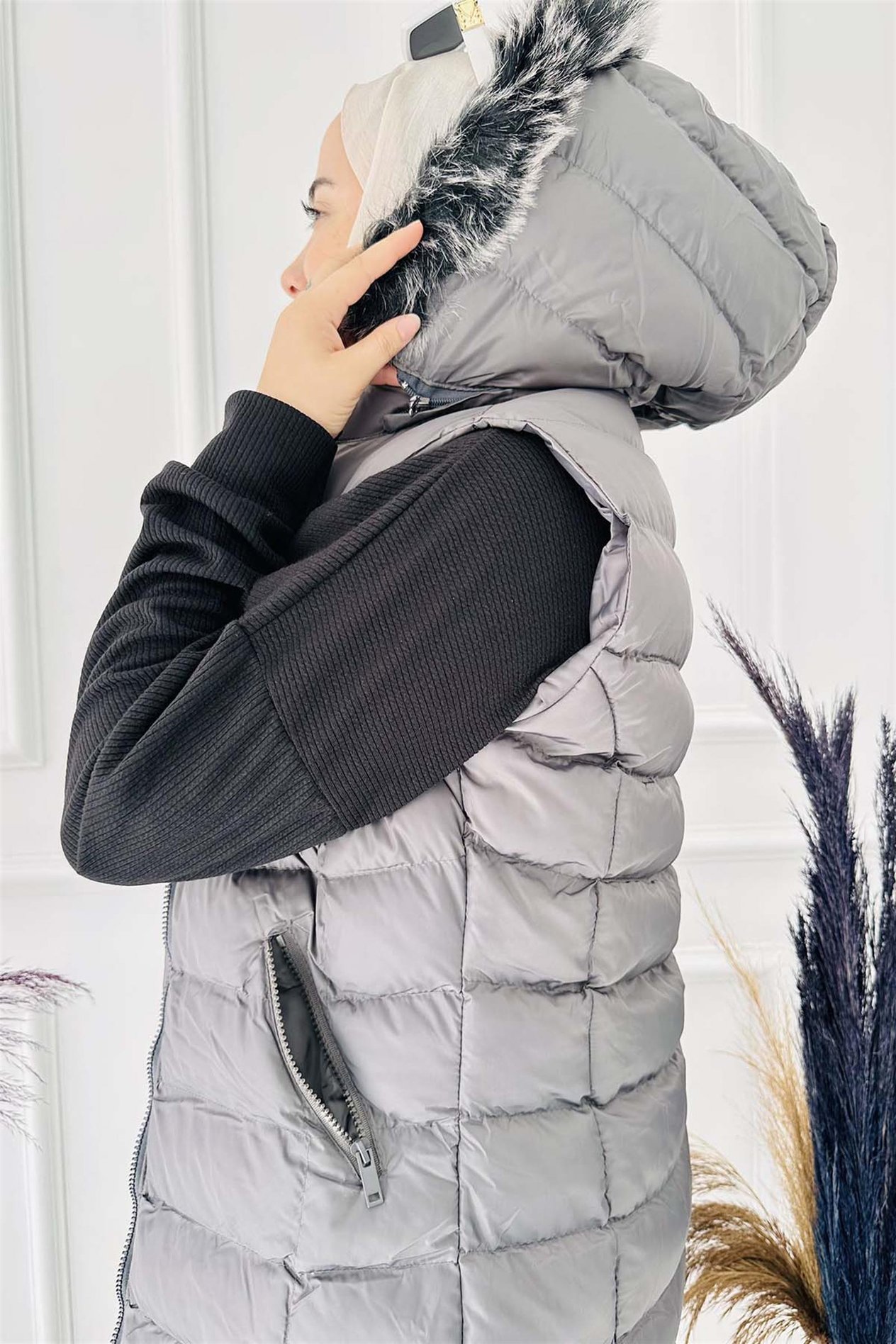 Uzun Şişme Yelek 1025 Gri
