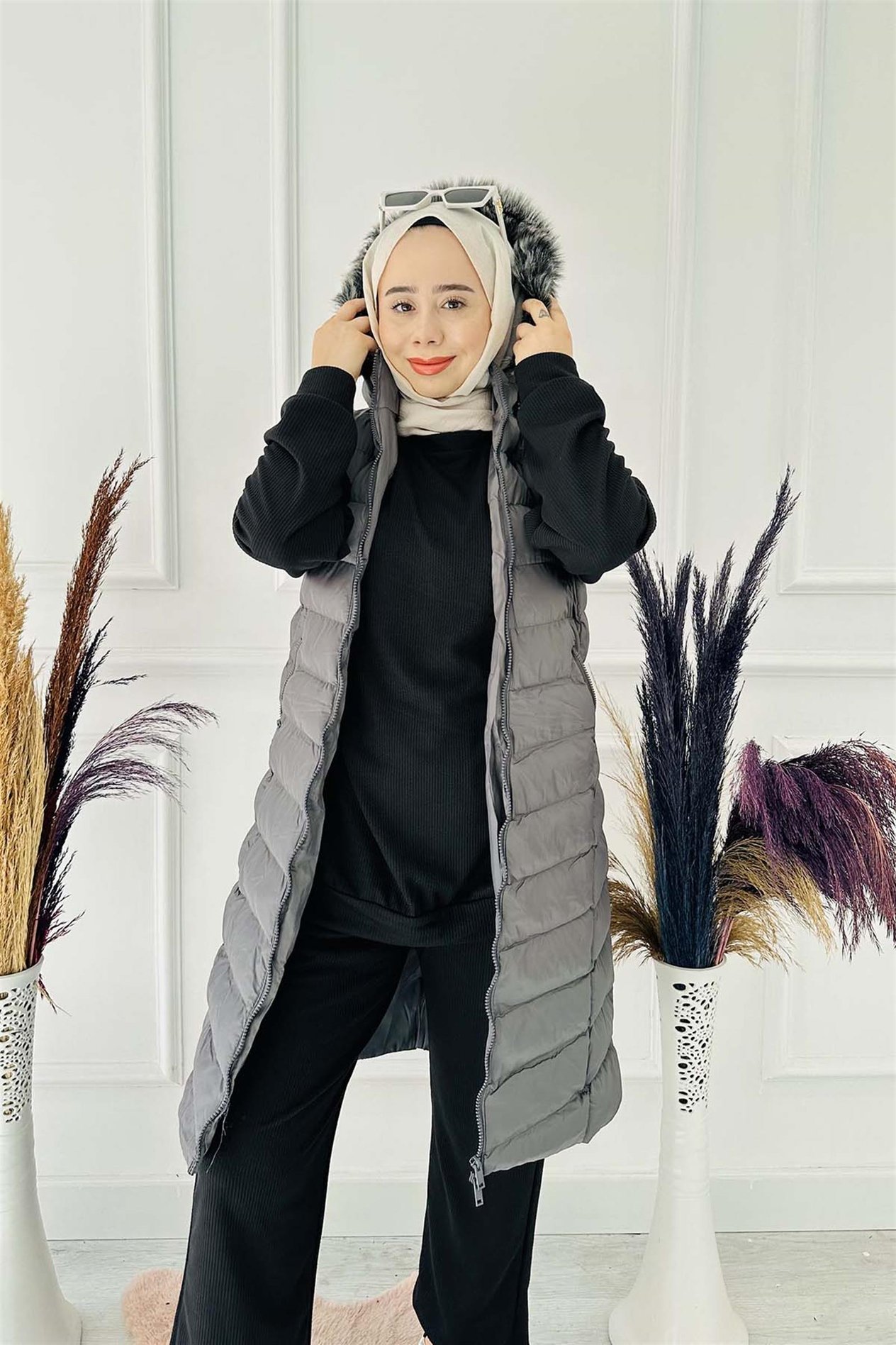Uzun Şişme Yelek 1025 Gri