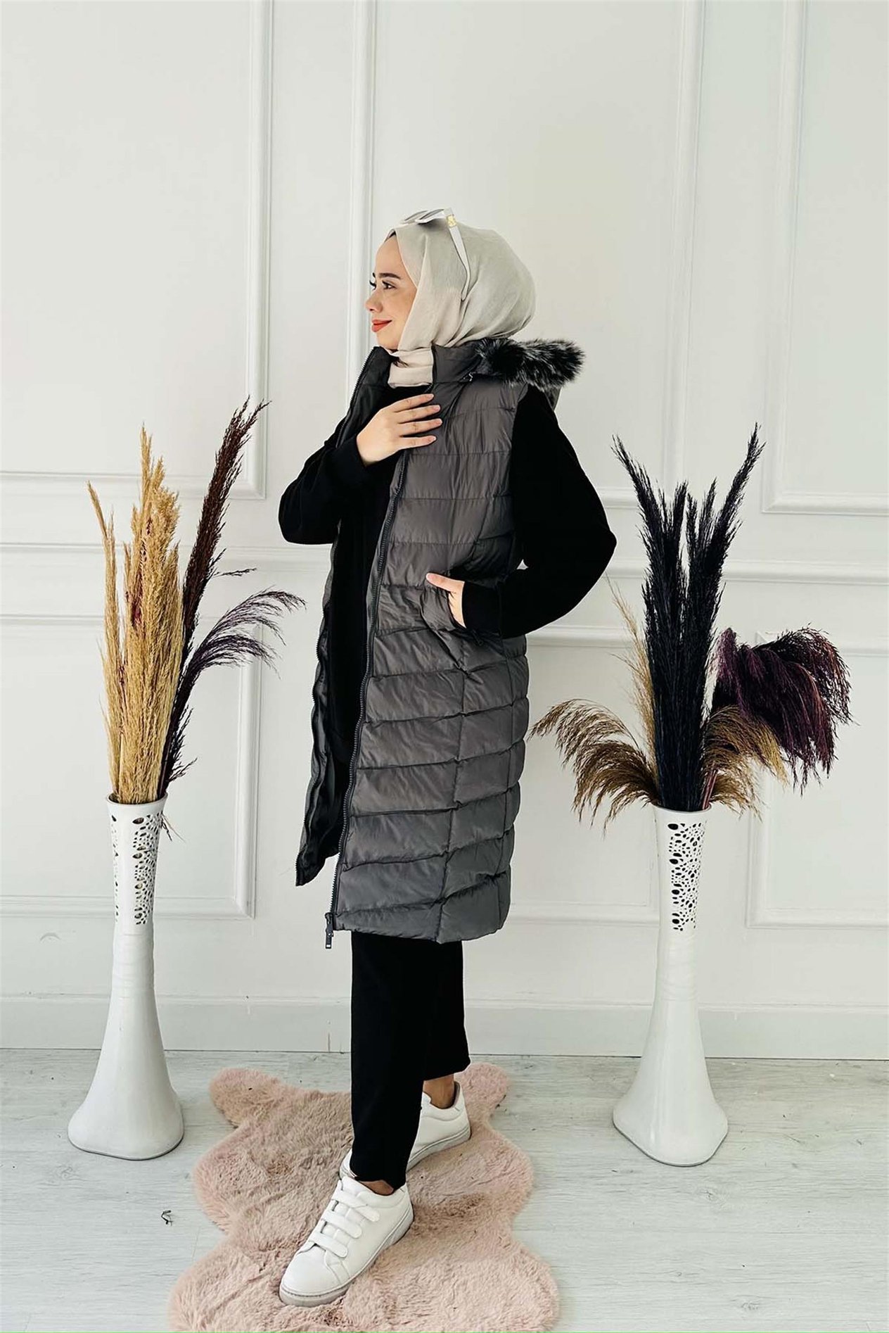 Uzun Şişme Yelek 1025 Gri