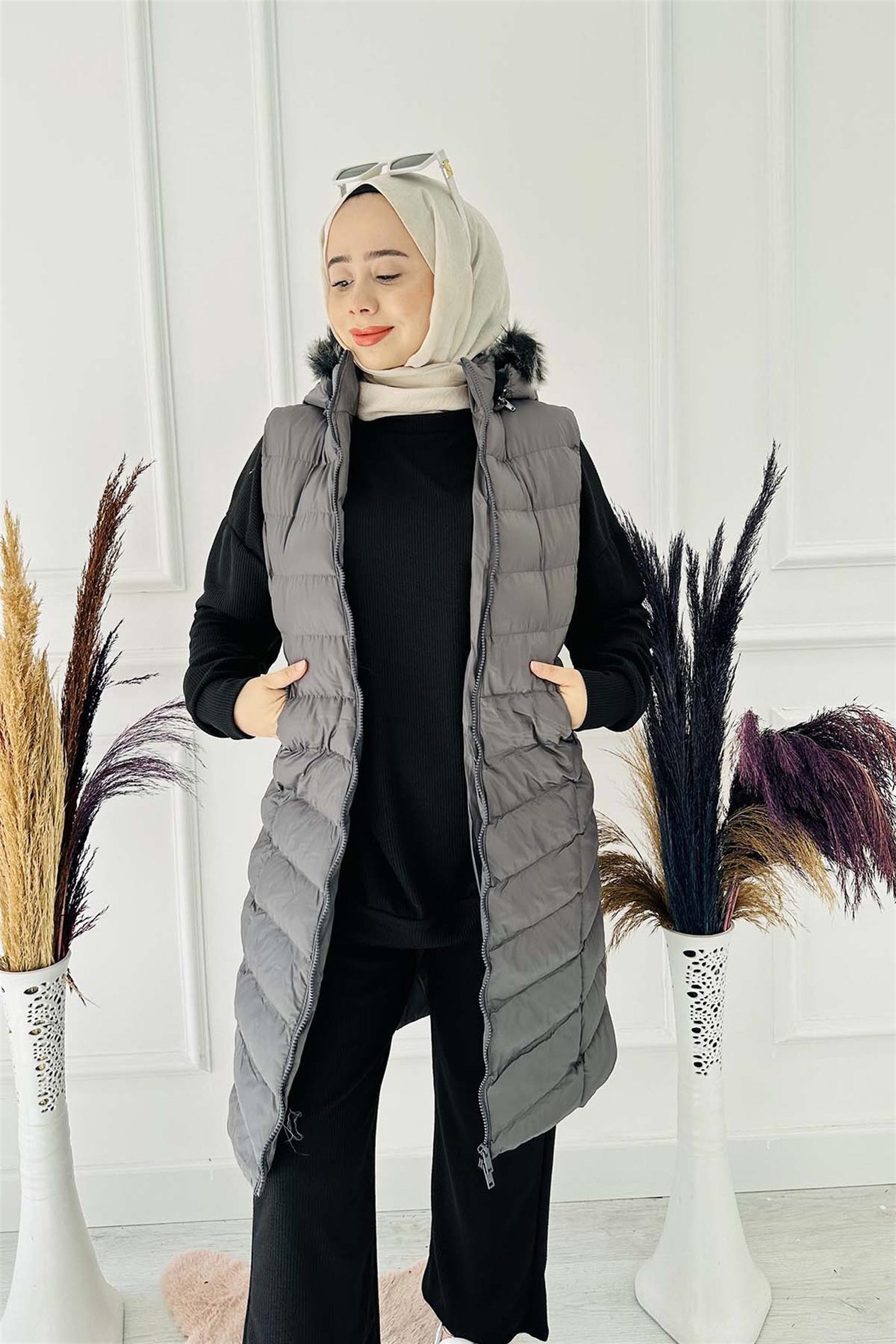 Uzun Şişme Yelek 1025 Gri