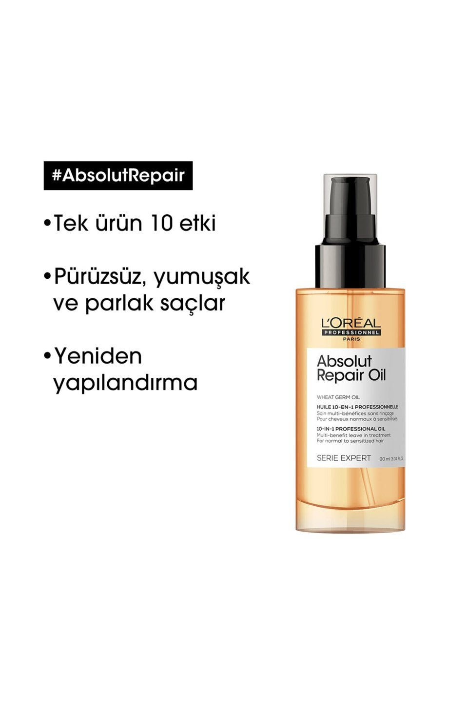 Serie Expert Absolut Repair 10 in 1 Yıpranmış Saçlar için 10 Etkili Mucize Saç Bakım Yağı 90 ml